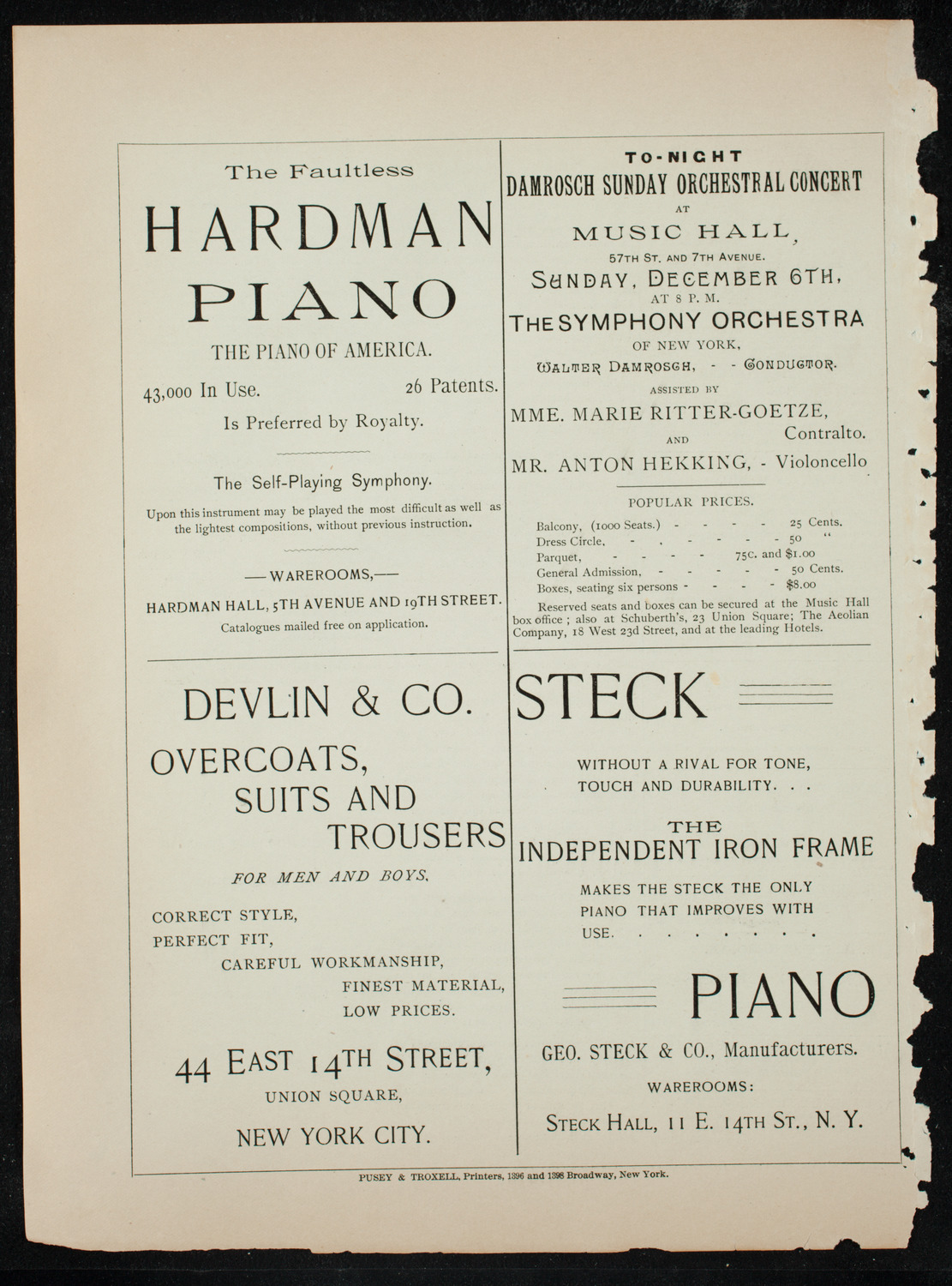 New York Symphony String Quartet, December 6, 1891, program page 12