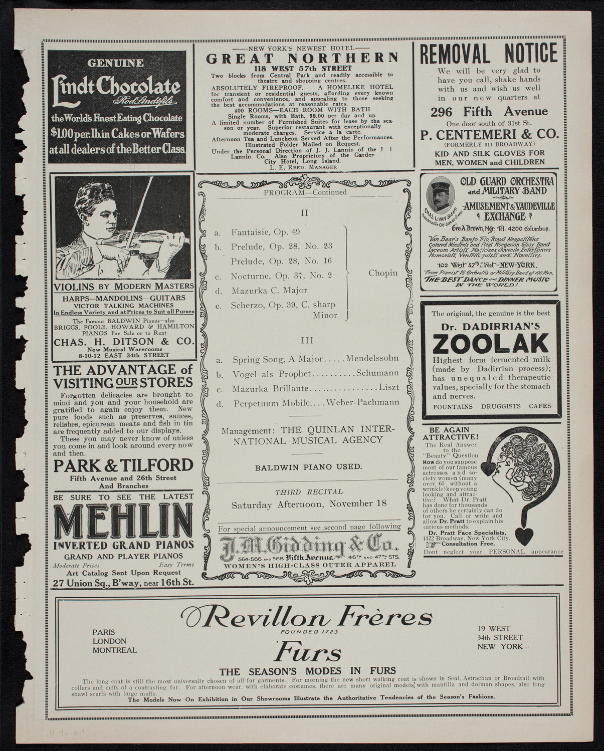 Vladimir de Pachmann, Piano, November 4, 1911, program page 7