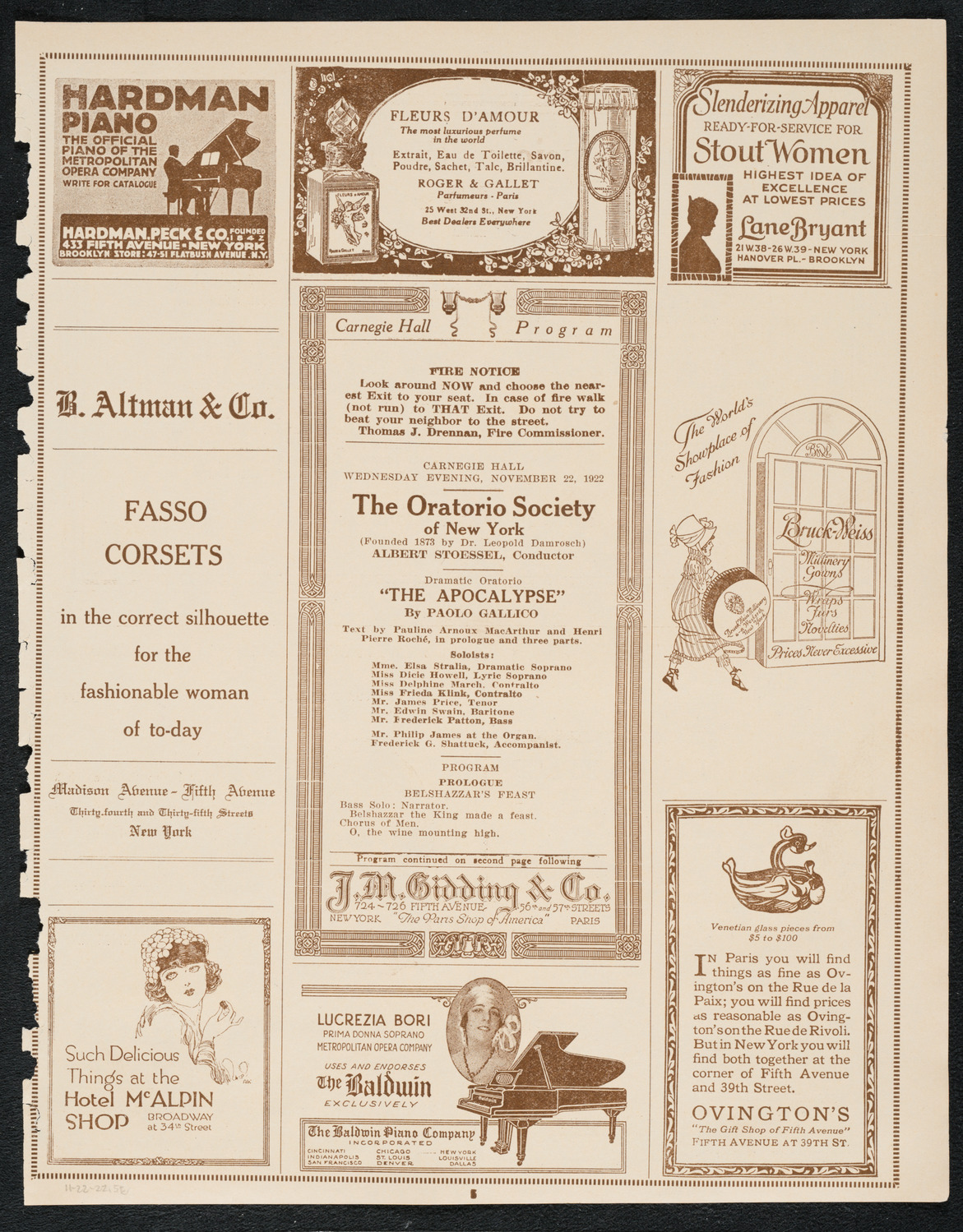 Oratorio Society of New York, November 22, 1922, program page 5