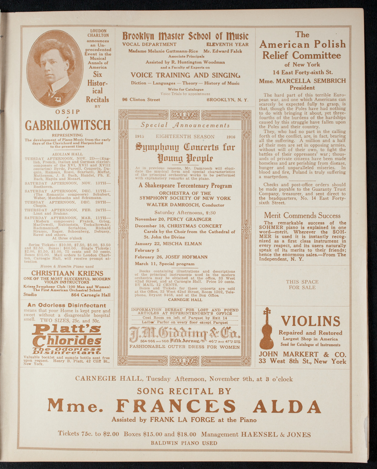 Benefit: Italian War Sufferers, November 1, 1915, program page 9