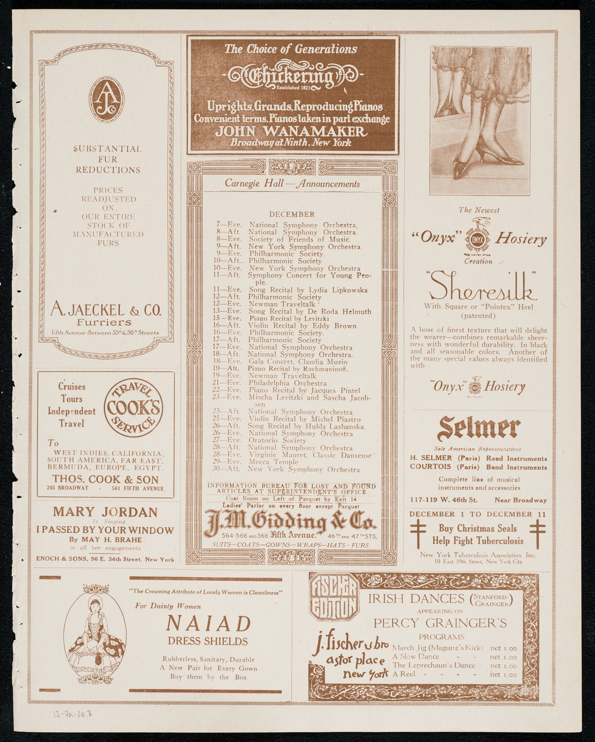 Percy Grainger, Piano, December 7, 1920, program page 3