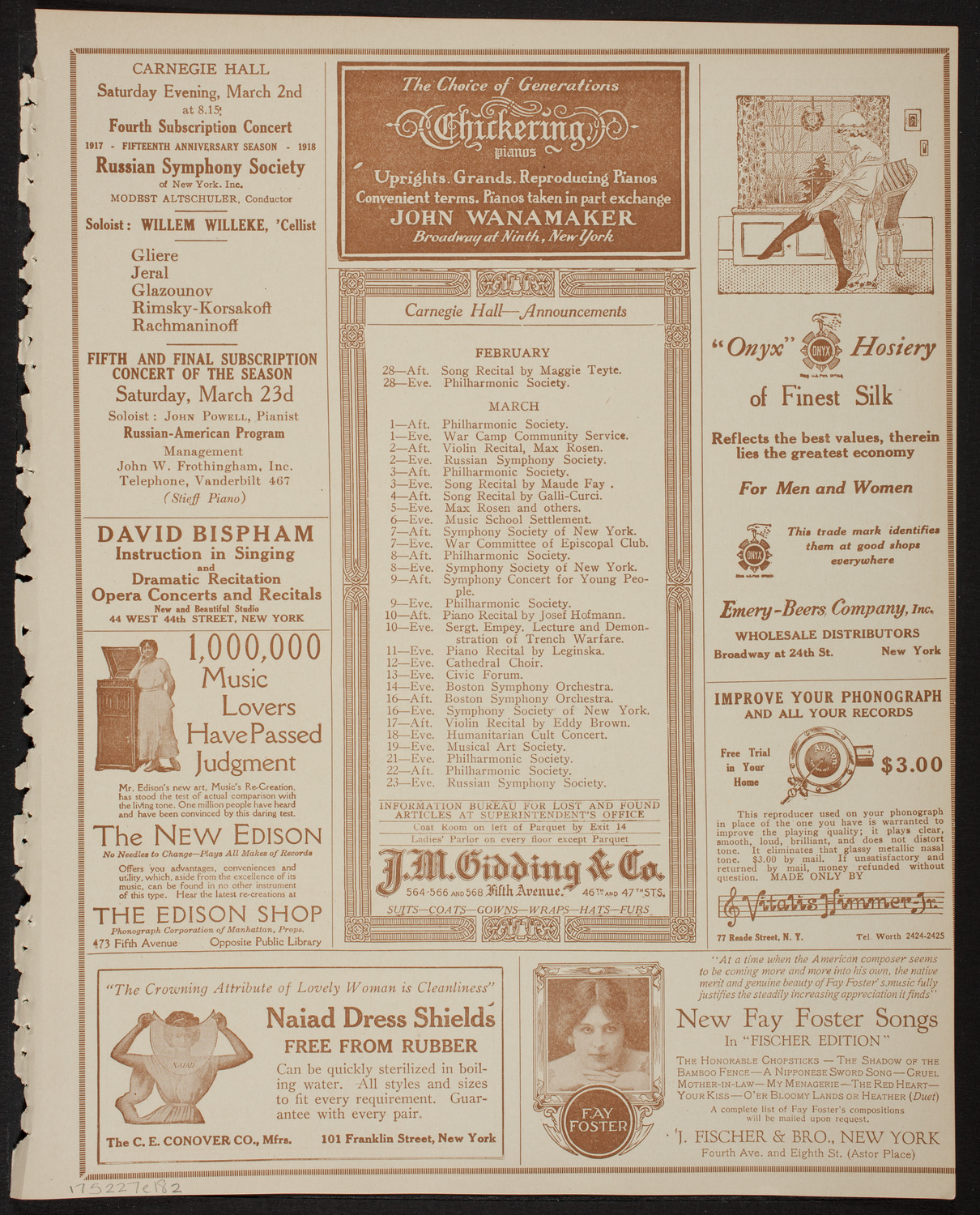 Home Symphony Concert: New York Philharmonic, February 27, 1918, program page 3