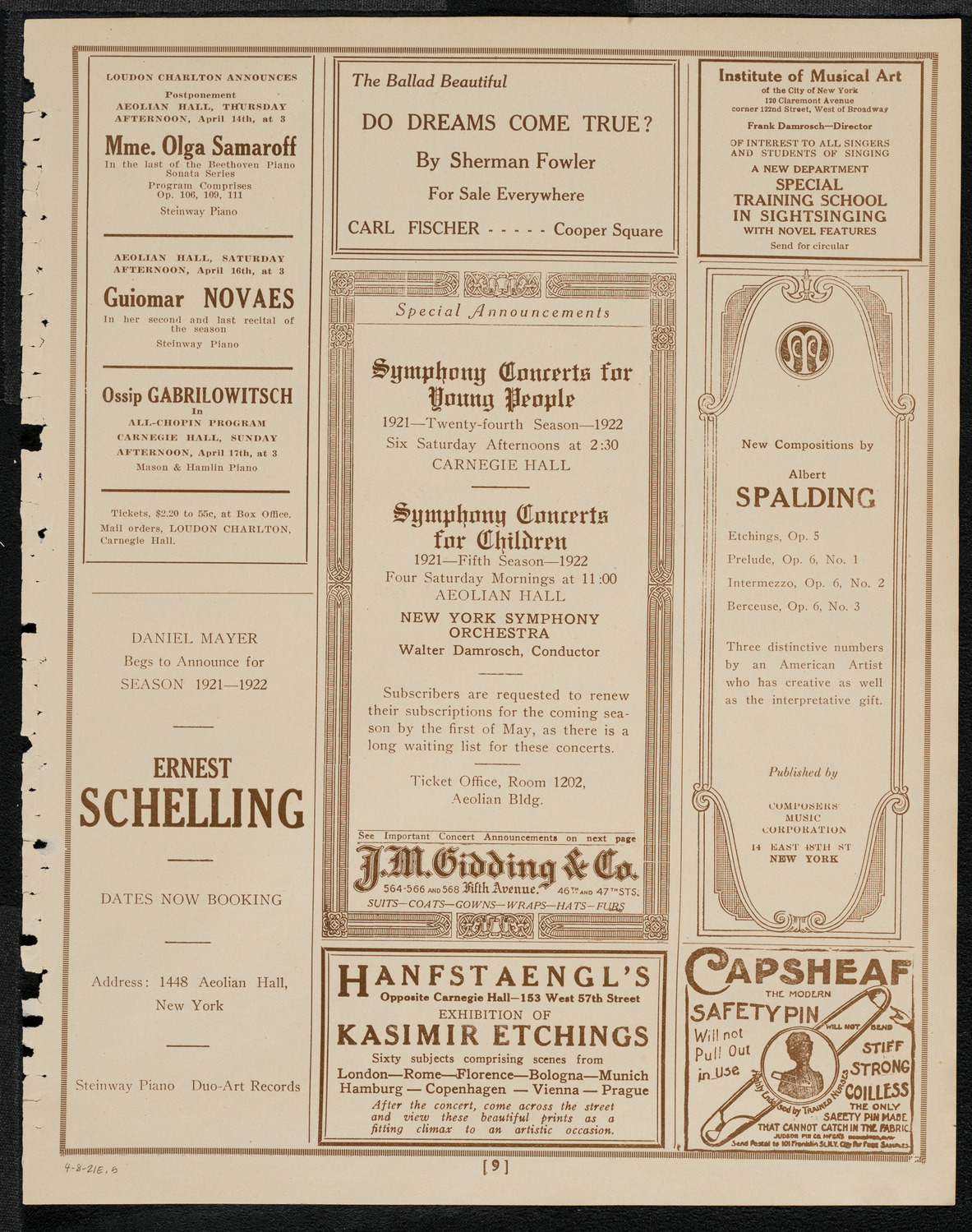 The High Twelve Club Reception and Entertainment, April 8, 1921, program page 9