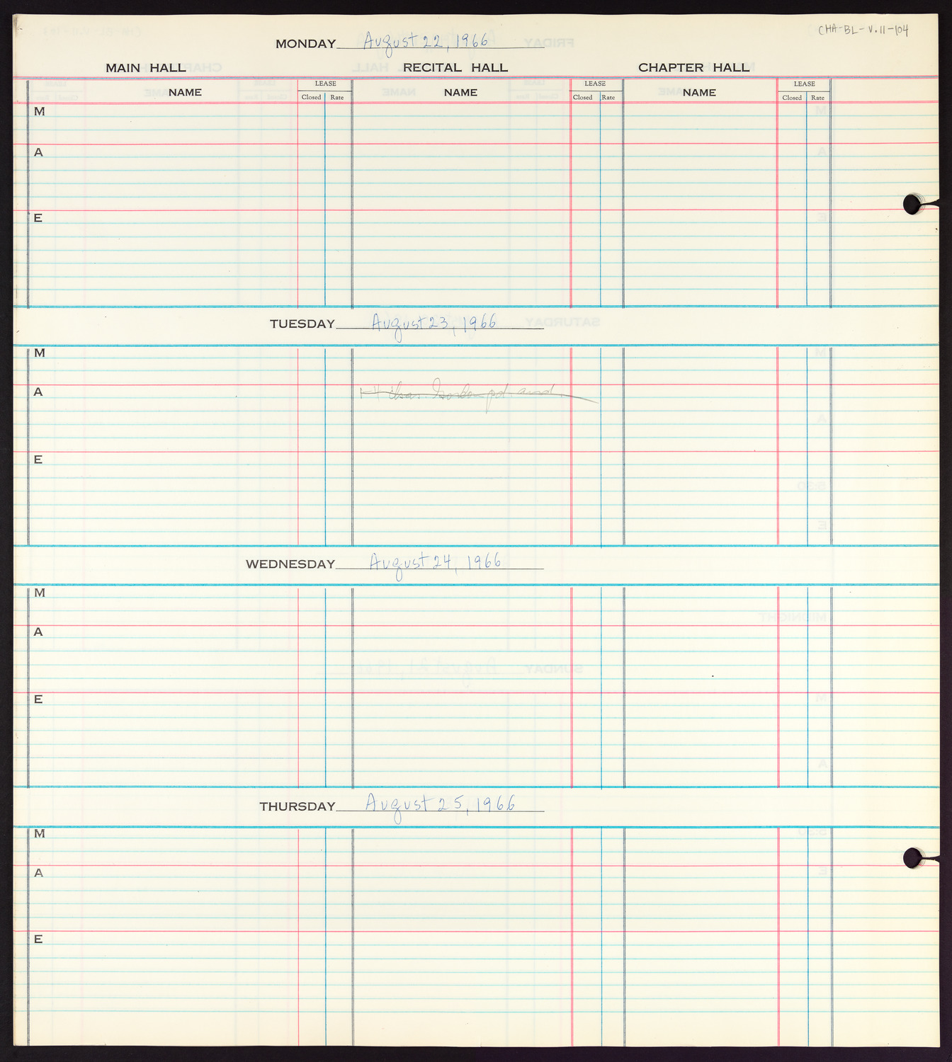 Carnegie Hall Booking Ledger, volume 11, page 104