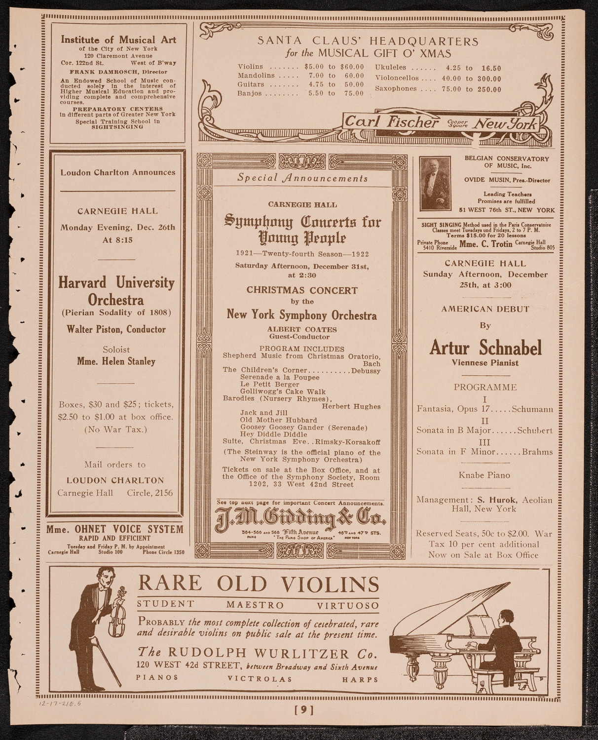 Joseph Schwarz, Baritone, and Eddy Brown, Violin, December 17, 1921, program page 9