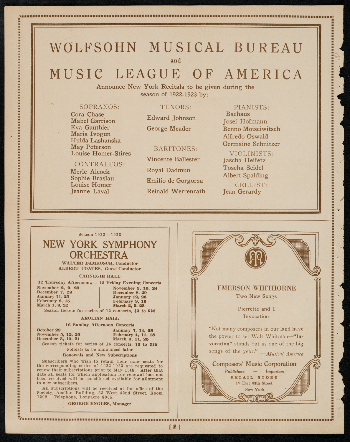 Sir Arthur Conan Doyle, May 7, 1922, program page 8