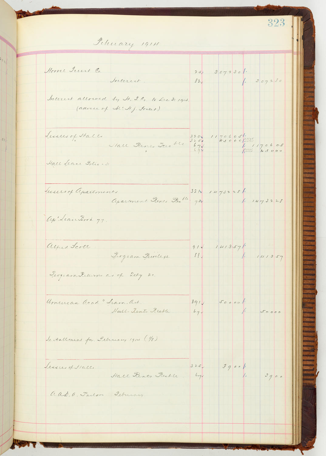 Music Hall Accounting Ledger Journal, volume 7, page 323