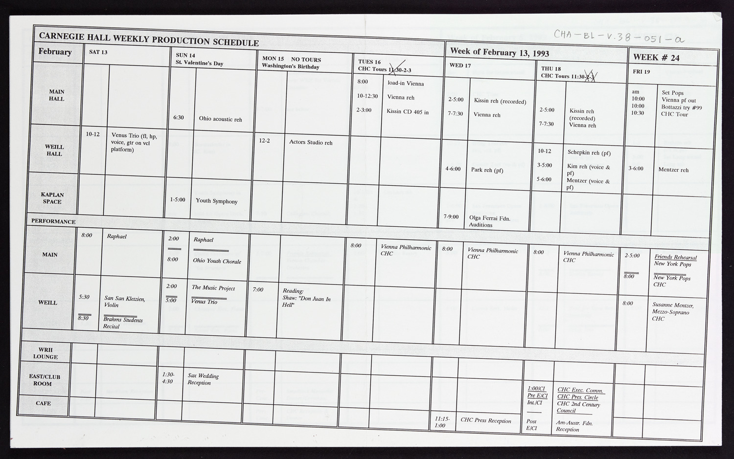 Carnegie Hall Booking Ledger, volume 38, page 51a