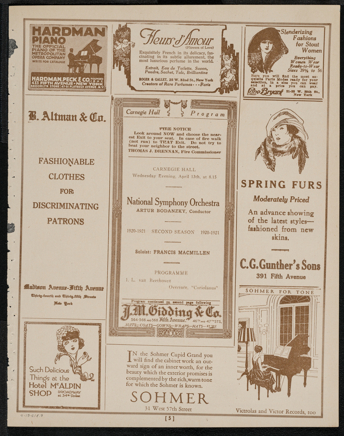 National Symphony Orchestra, April 13, 1921, program page 5