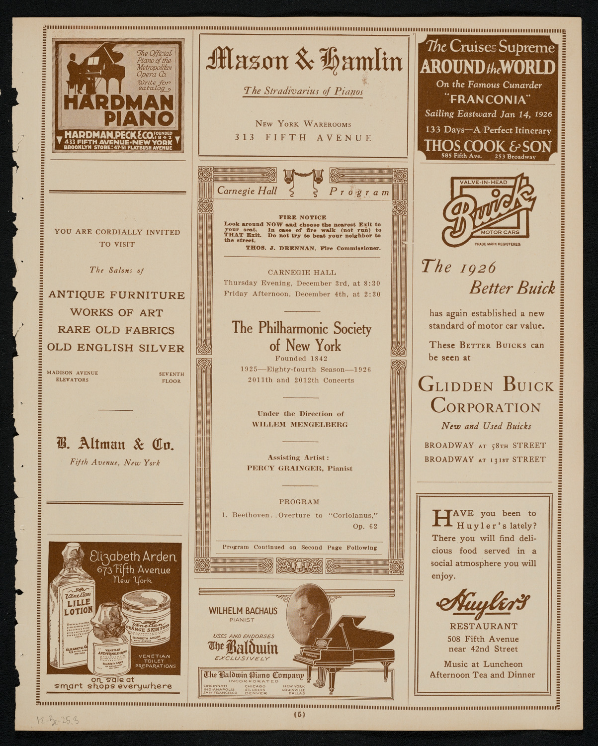 New York Philharmonic, December 3, 1925, program page 5