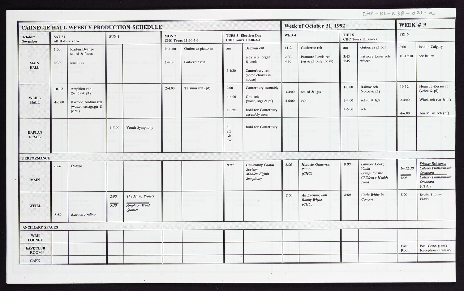 Carnegie Hall Booking Ledger, volume 38, page 21a