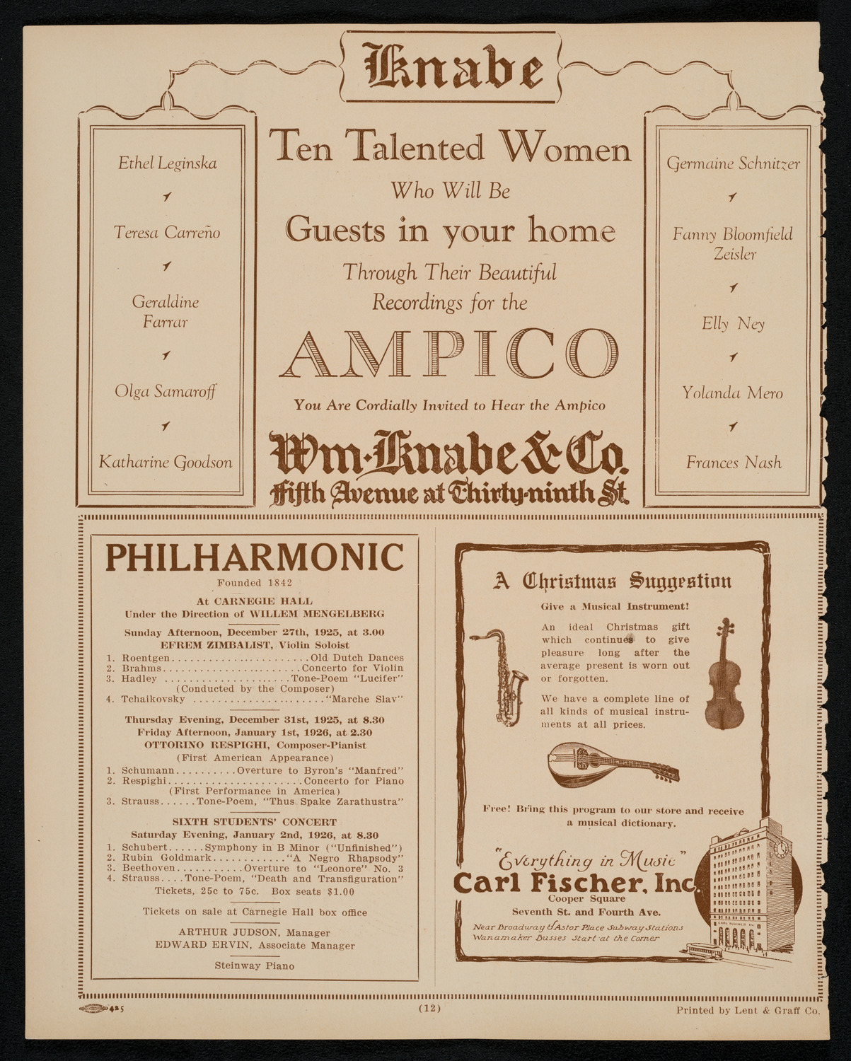 Oratorio Society of New York, December 26, 1925, program page 12