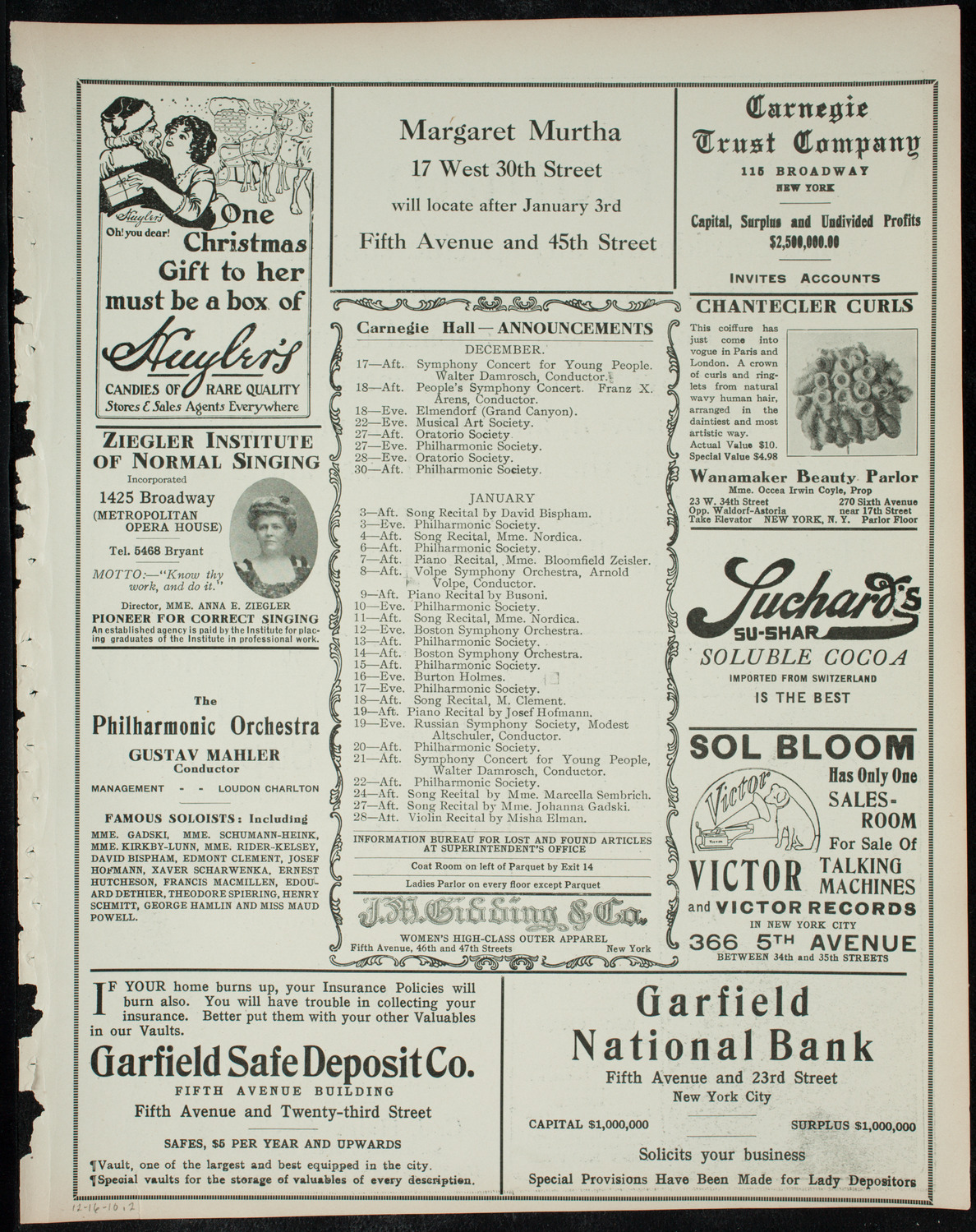 New York Philharmonic, December 16, 1910, program page 3