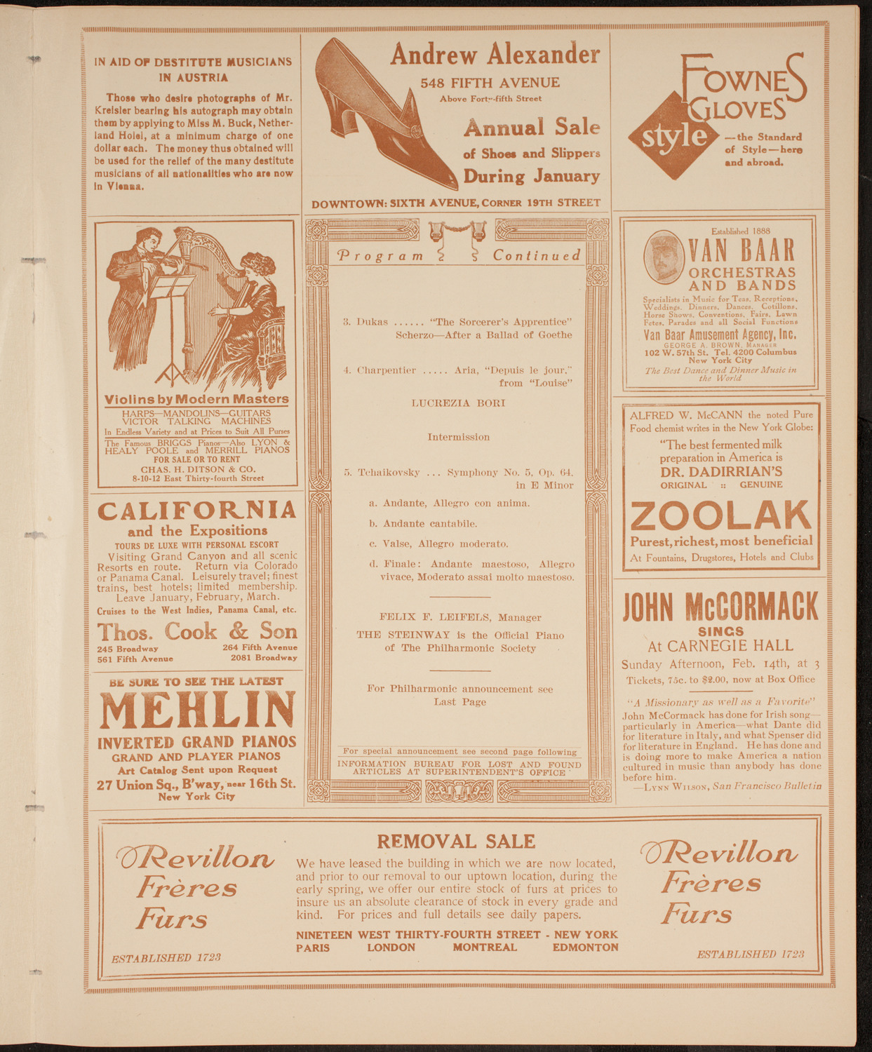 New York Philharmonic, January 28, 1915, program page 7