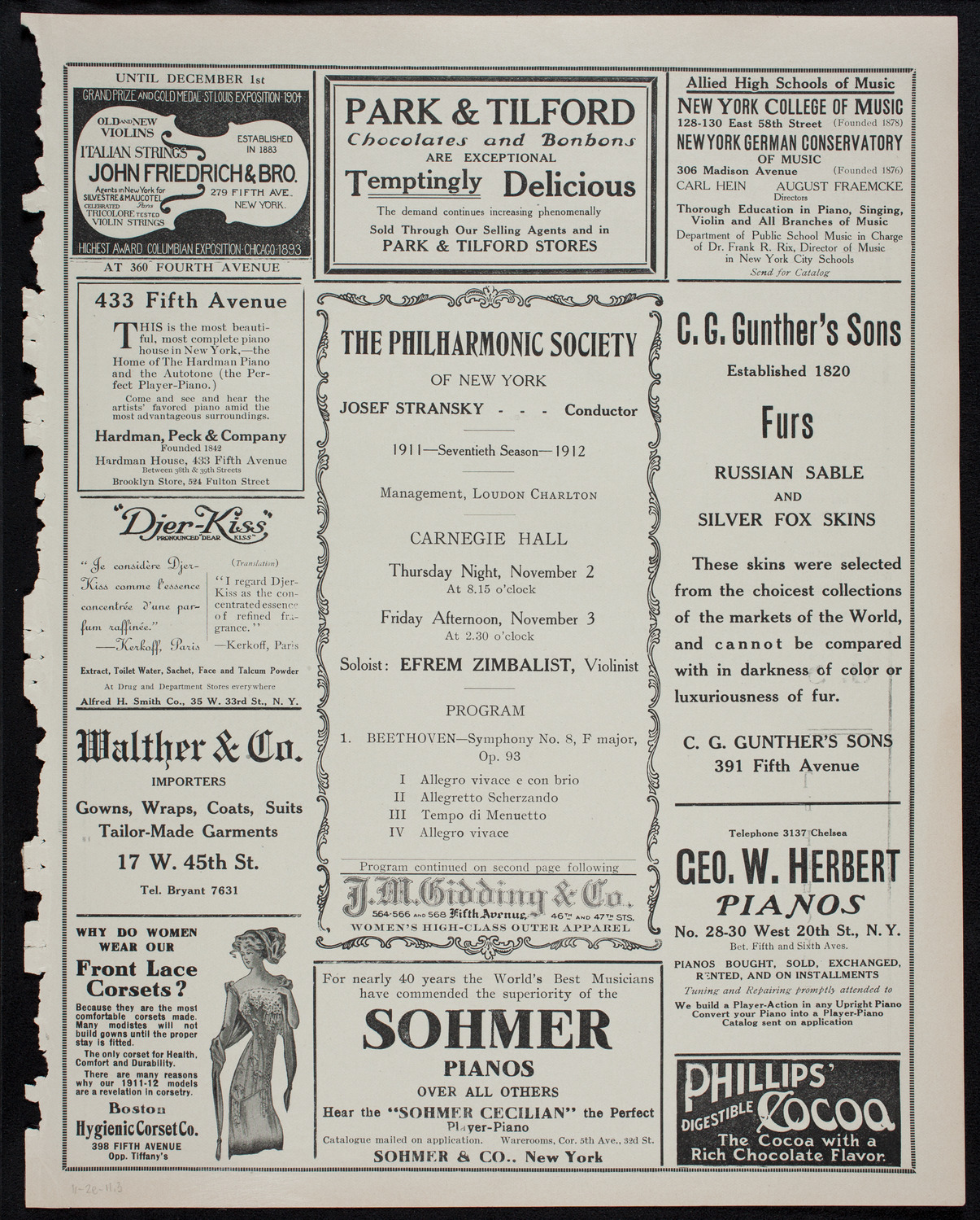 New York Philharmonic, November 2, 1911, program page 5