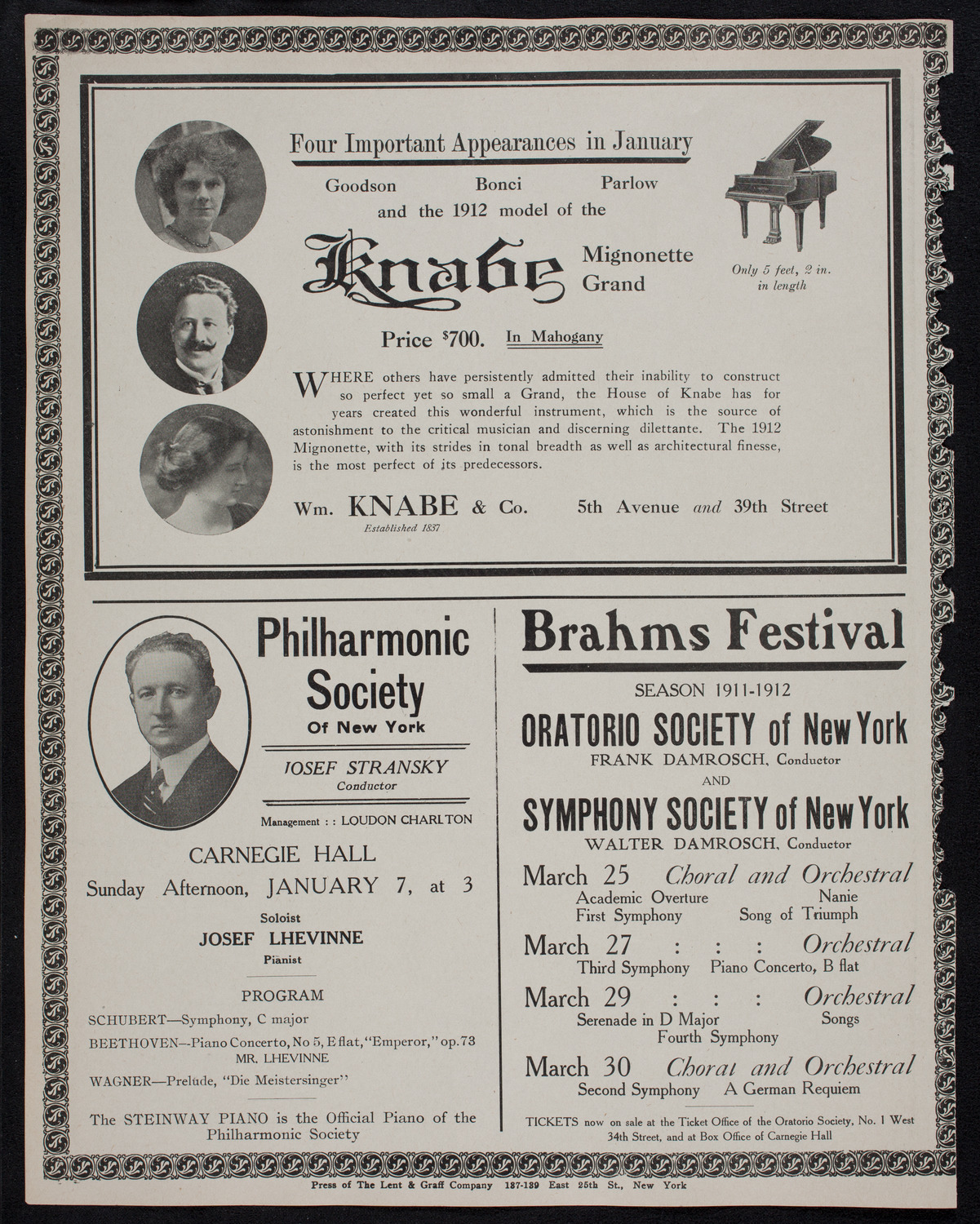 New York Philharmonic, January 5, 1912, program page 12