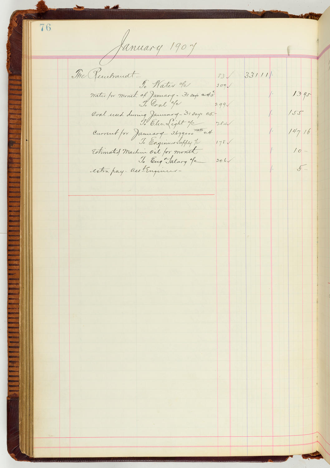 Music Hall Accounting Ledger Journal, volume 7, page 76