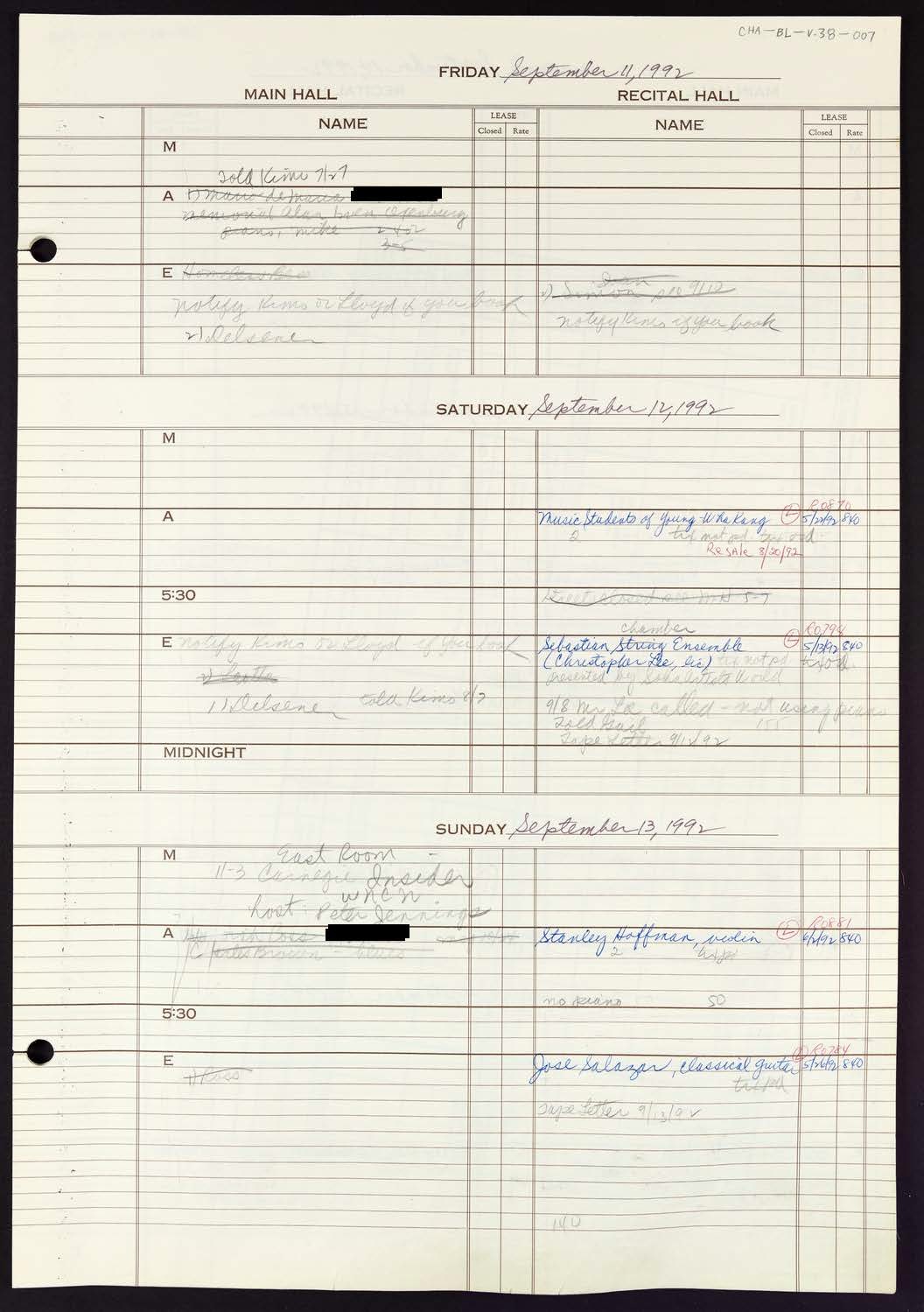 Carnegie Hall Booking Ledger, volume 38, page 7