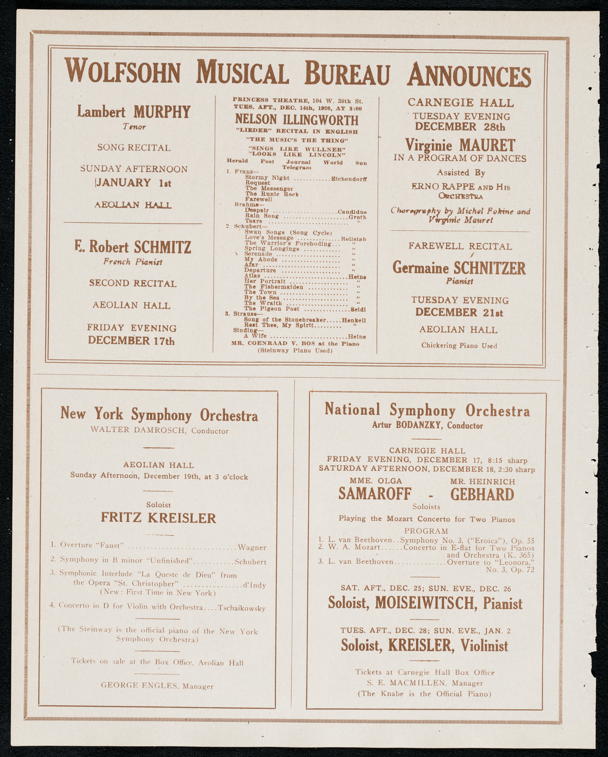Váša Príhoda, Violin, December 13, 1920, program page 8