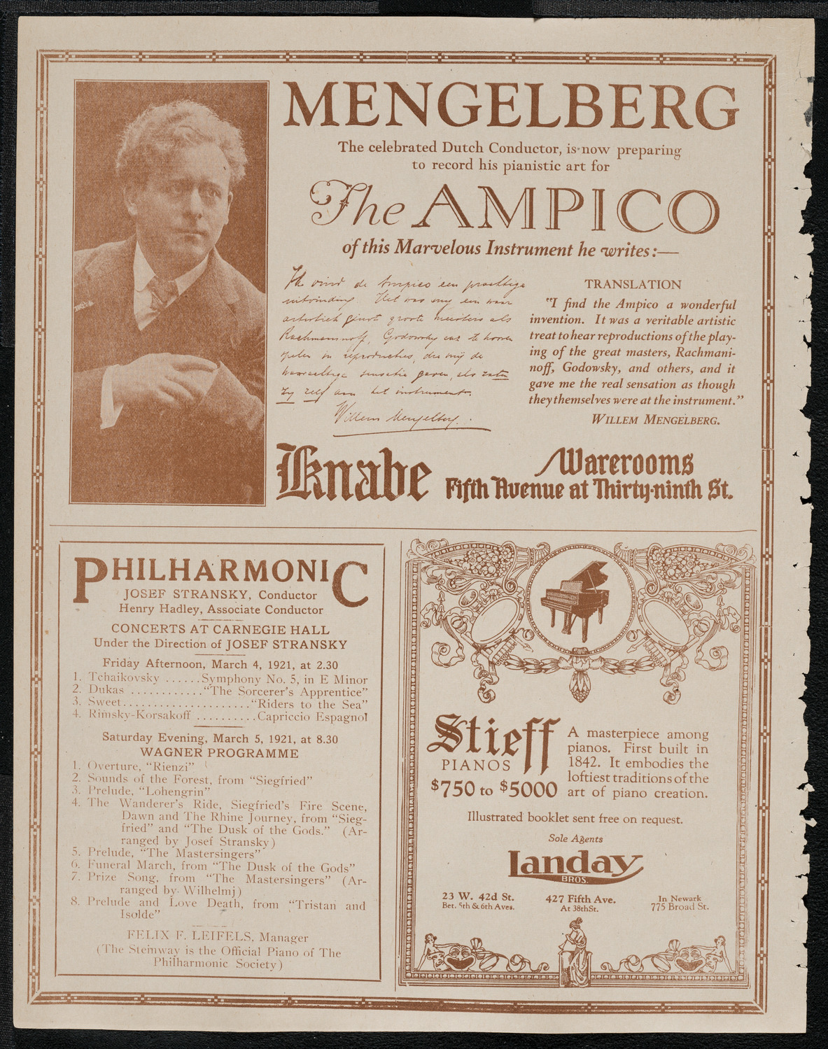 New York Philharmonic, March 3, 1921, program page 12