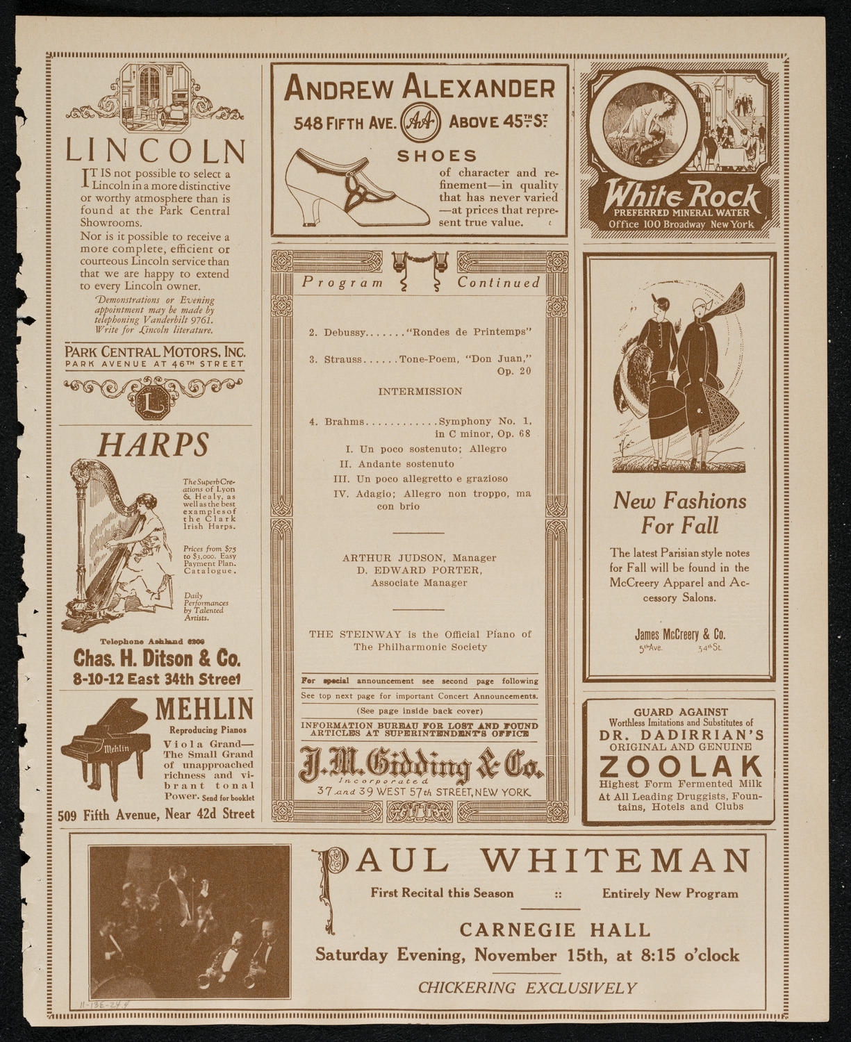 New York Philharmonic, November 13, 1924, program page 7