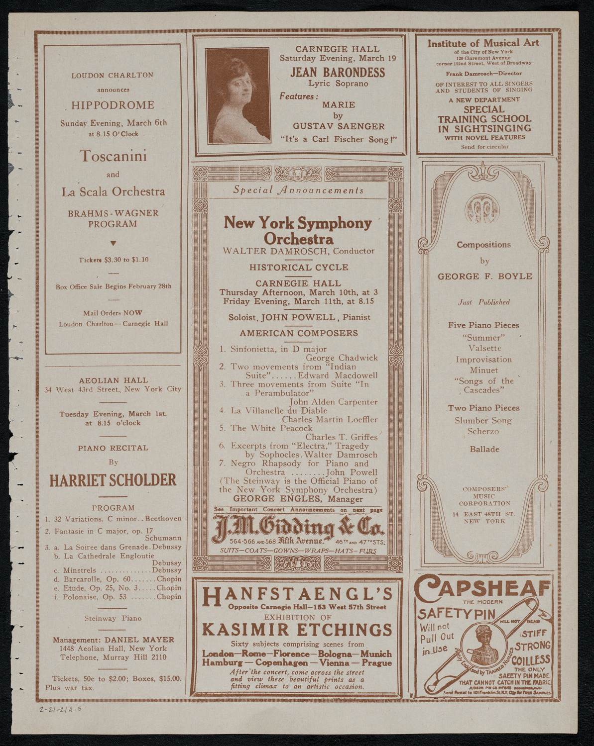 Benefit: Fordham University, February 21, 1921, program page 9