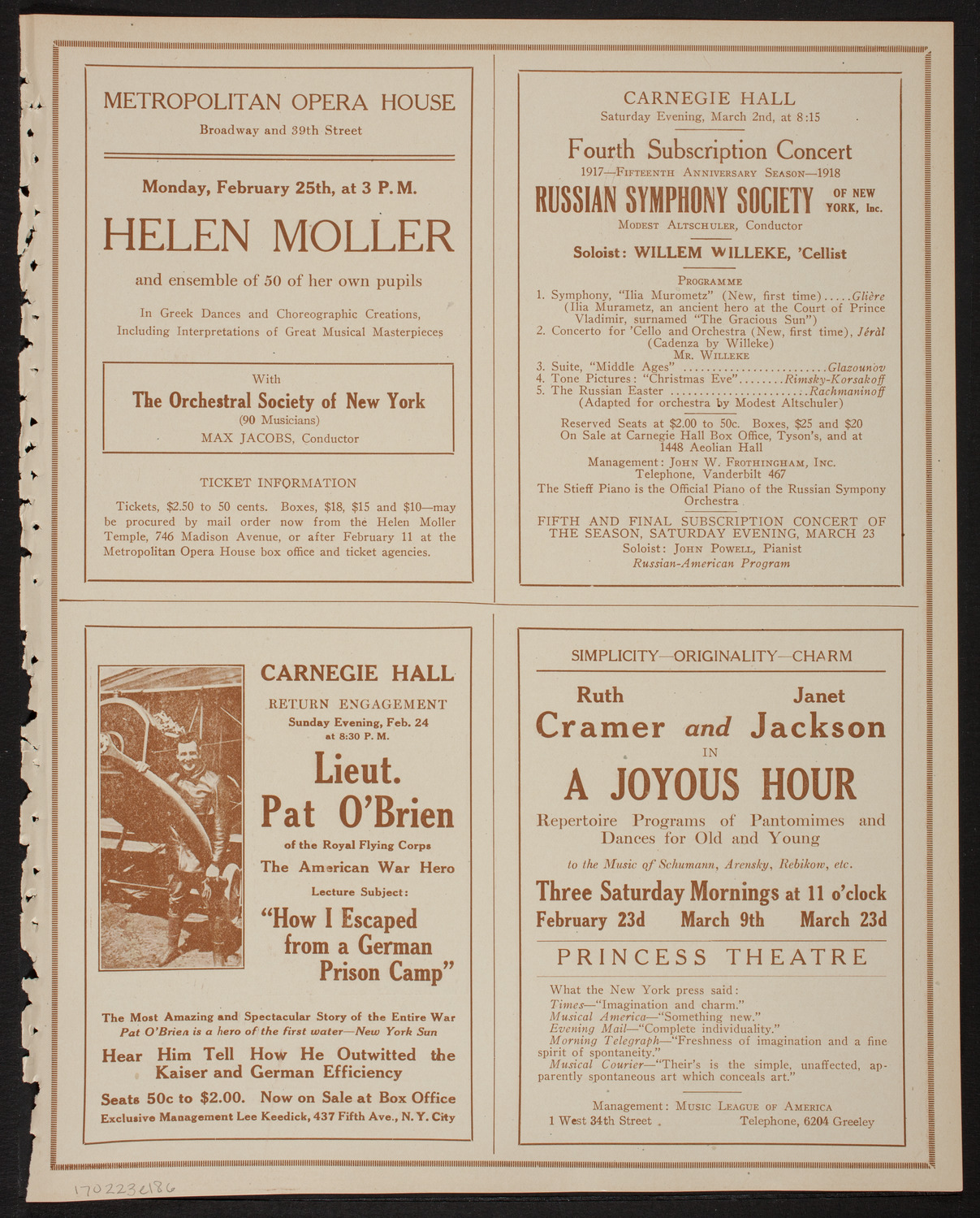 New York Symphony Orchestra, February 23, 1918, program page 11