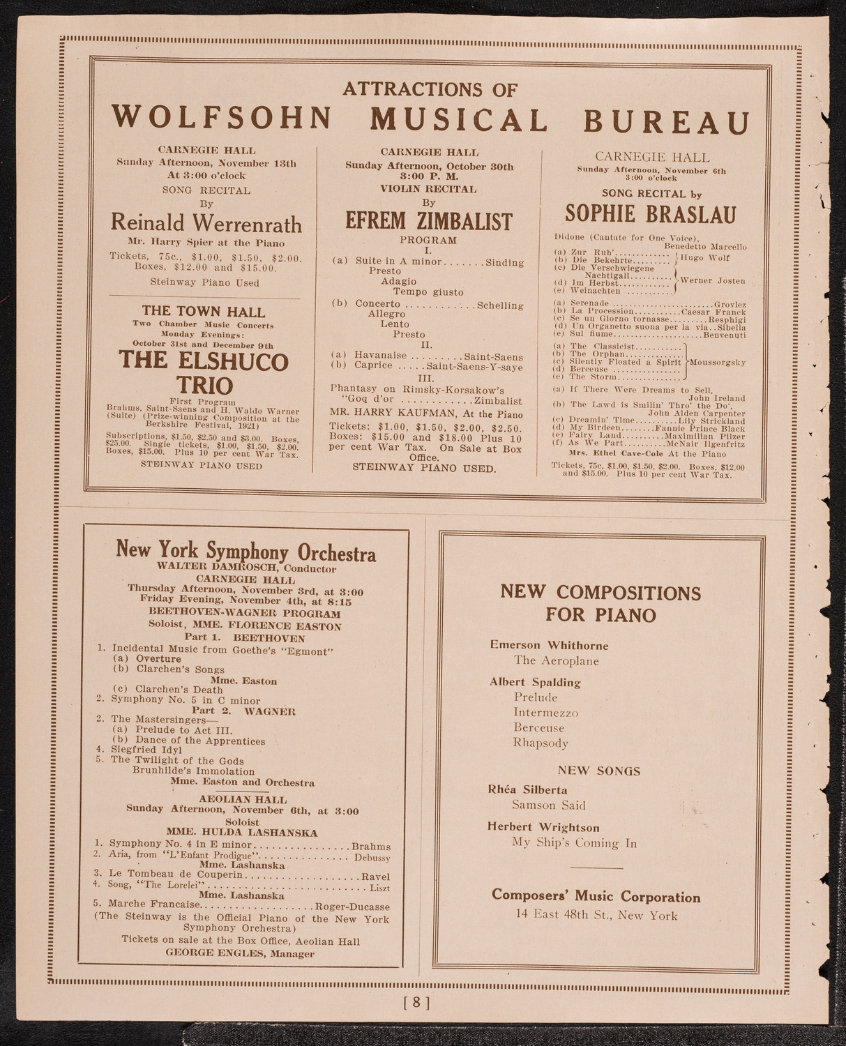 Emmy Destinn, Soprano, October 28, 1921, program page 8