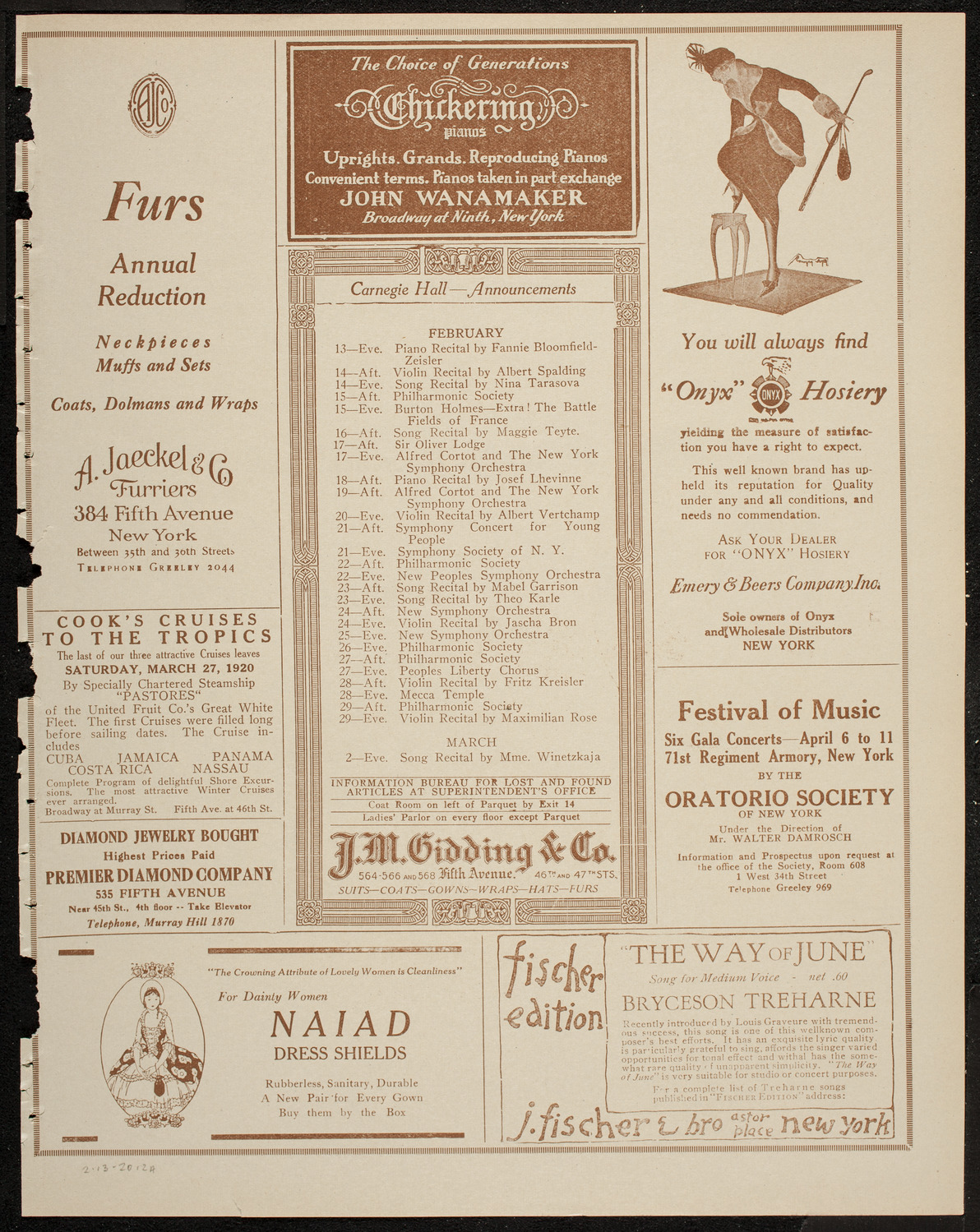New York Philharmonic, February 13, 1920, program page 3