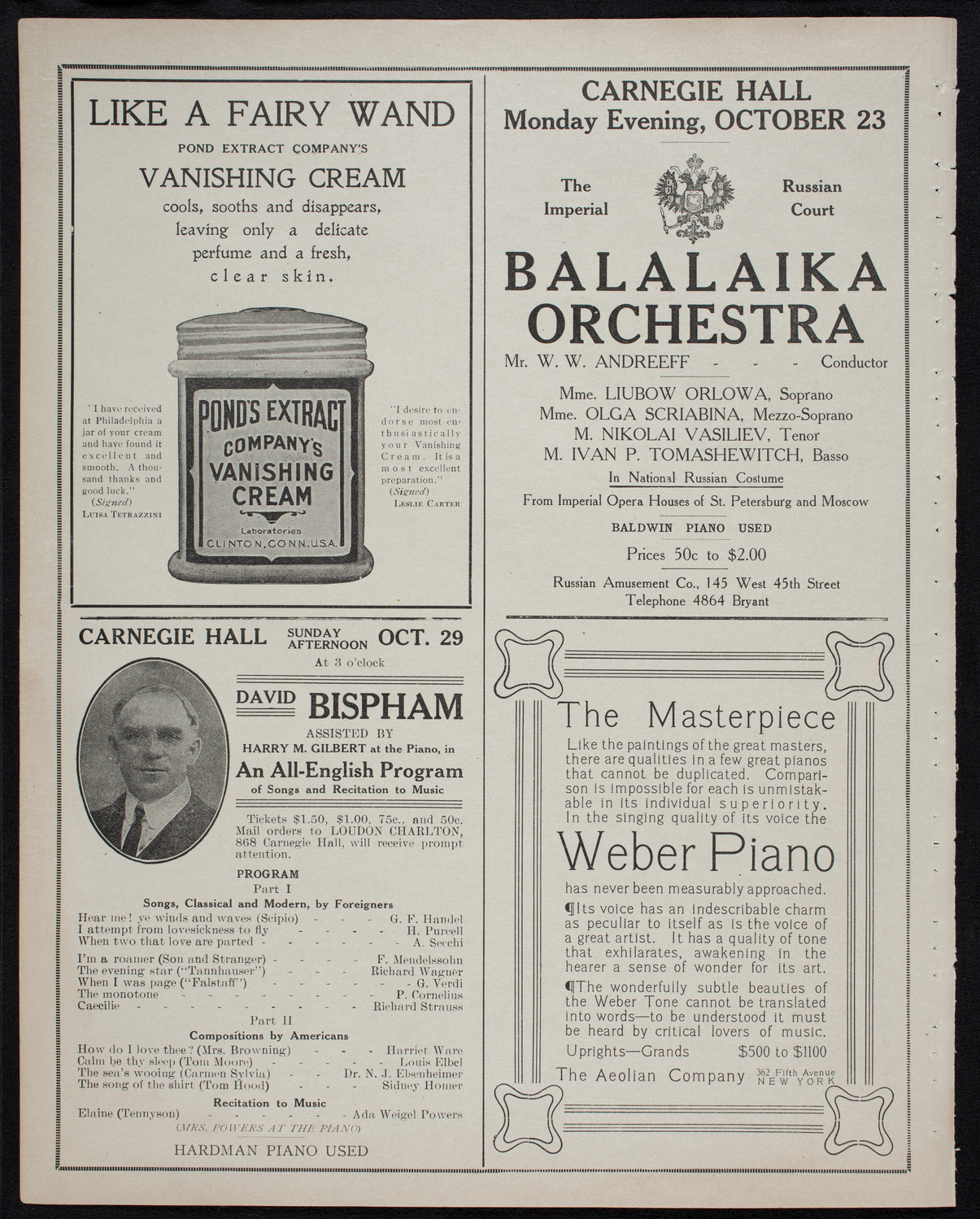 Otakar Gregor, Violin, October 8, 1911, program page 8