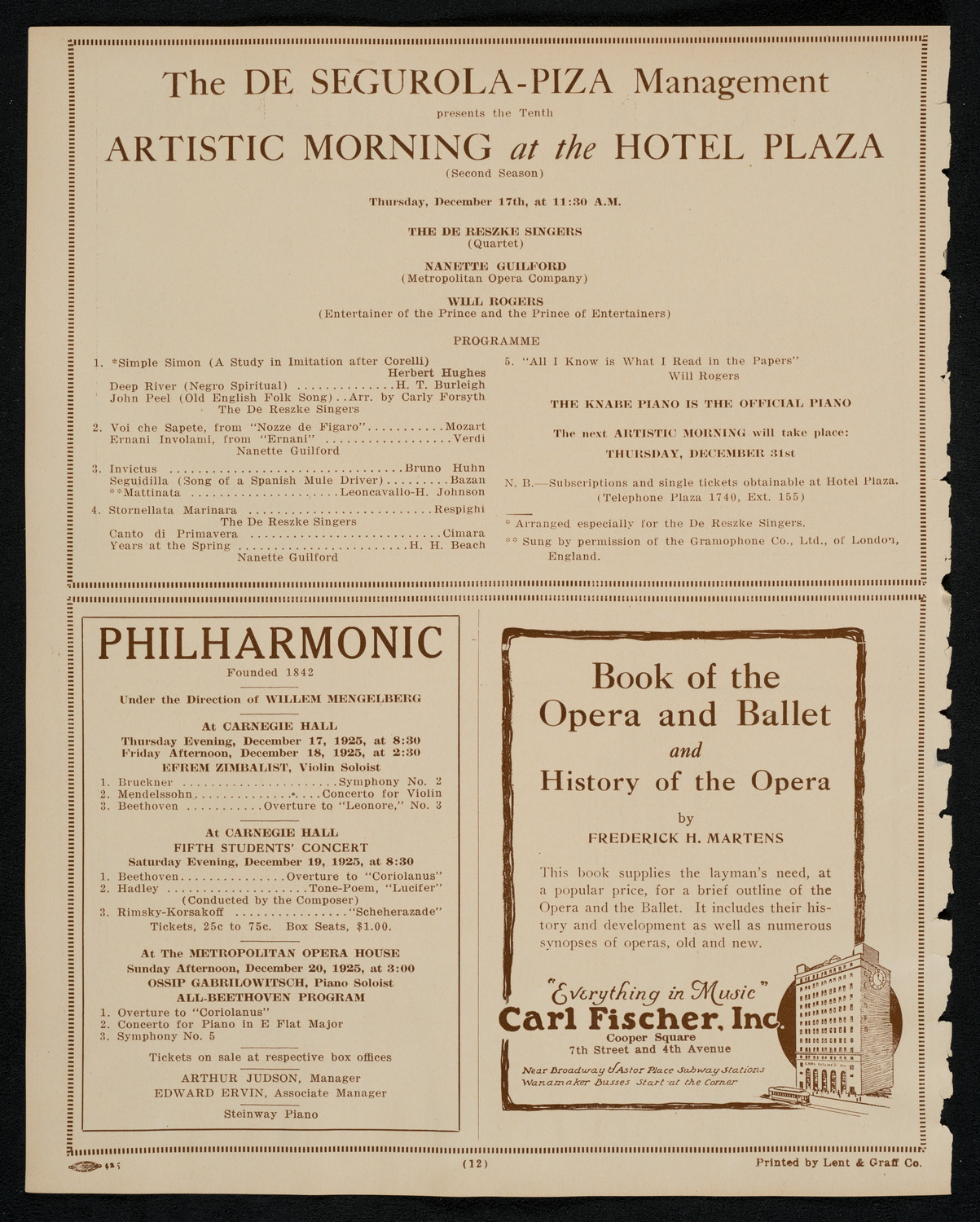 Sigrid Onégin, Contralto, December 16, 1925, program page 12