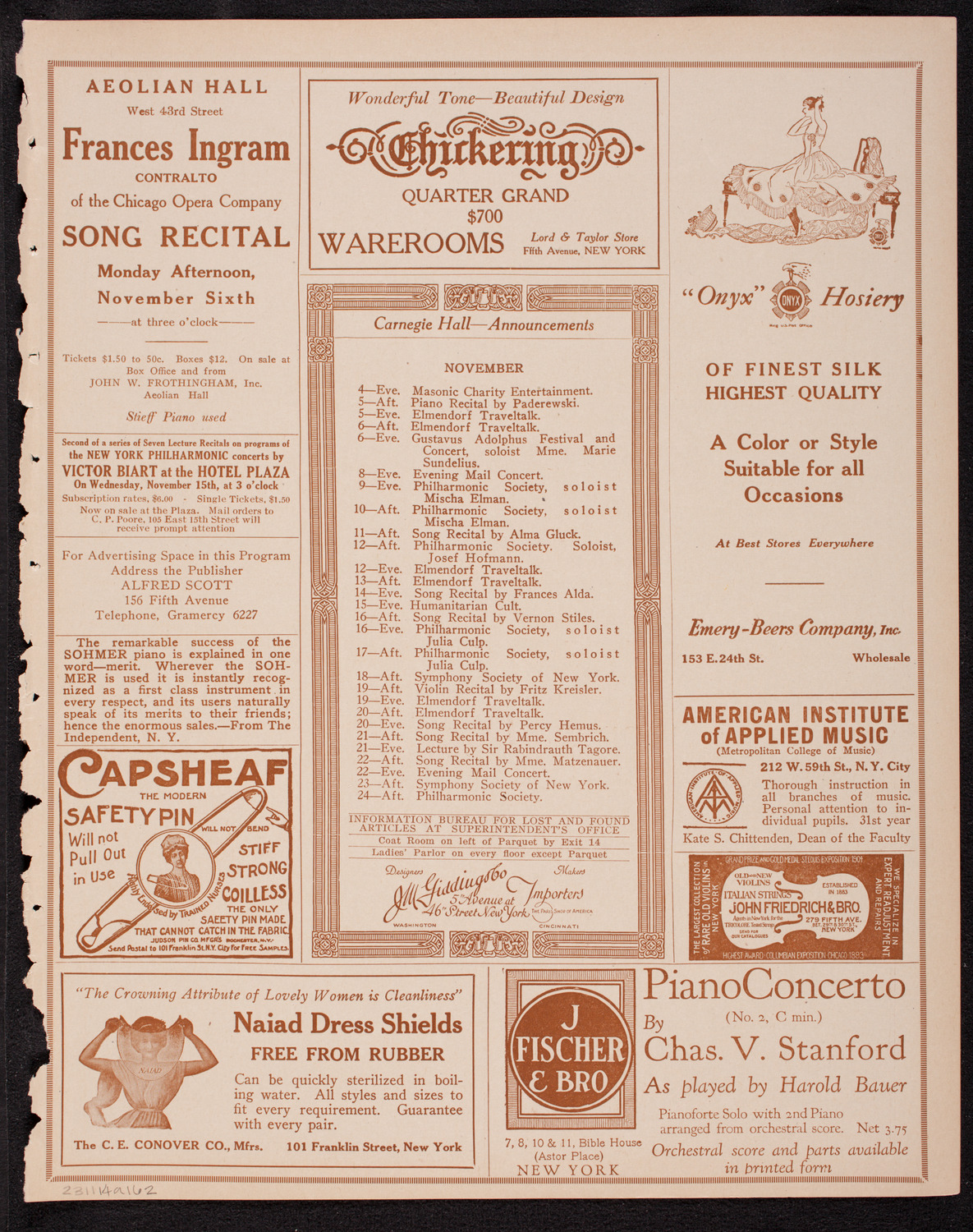 Boston Symphony Orchestra, November 4, 1916, program page 3