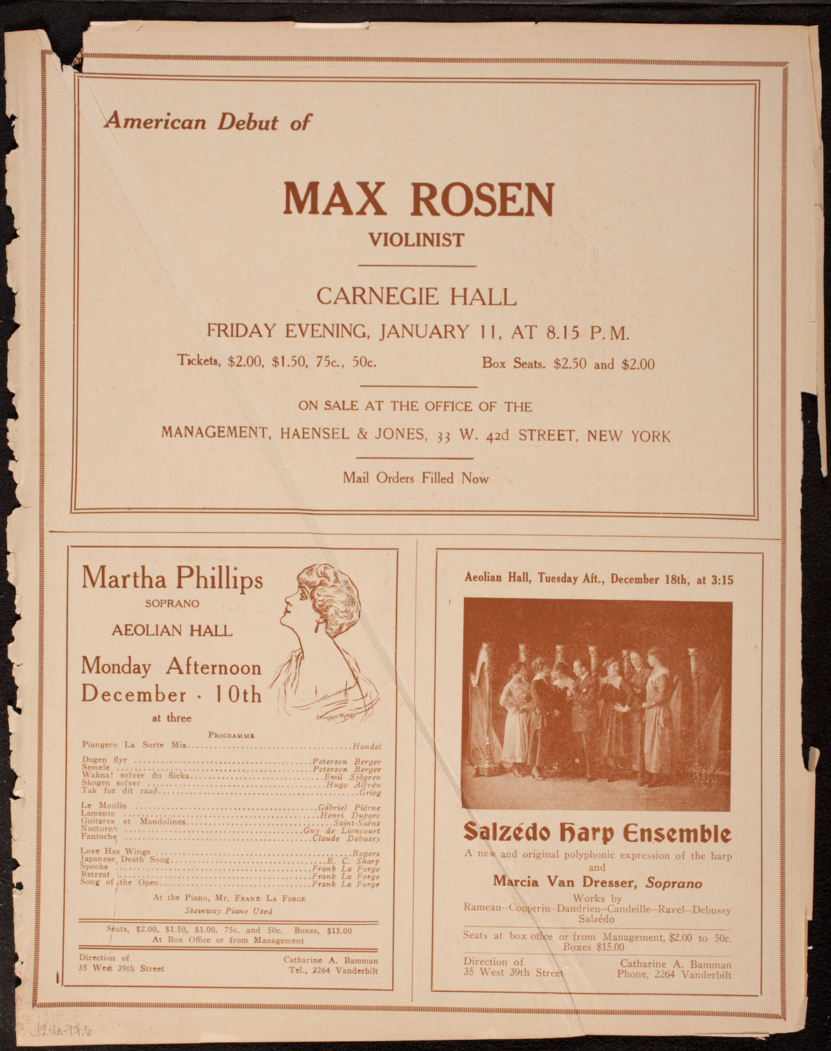 Jascha Heifetz, Violin, December 1, 1917, program page 11