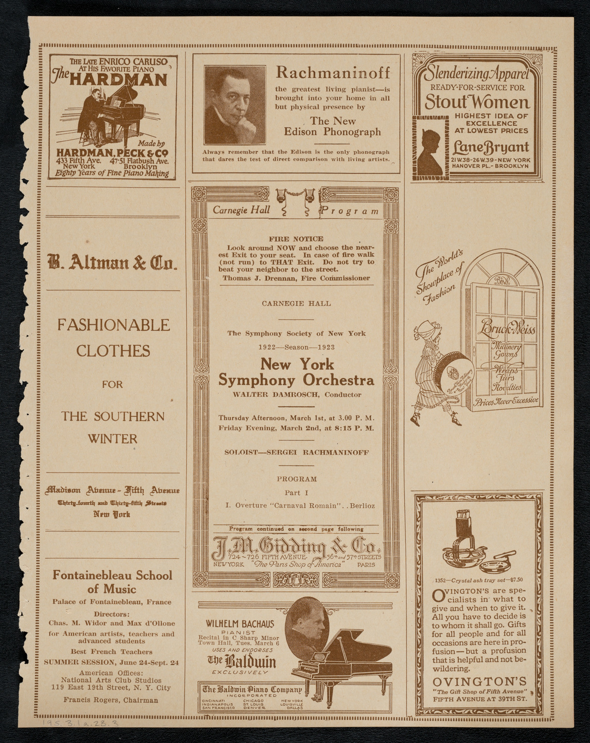 New York Symphony Orchestra, March 1, 1923, program page 5