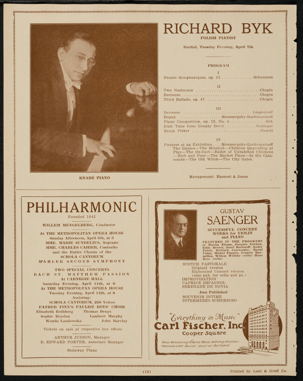 New York Philharmonic, April 3, 1925, program page 12