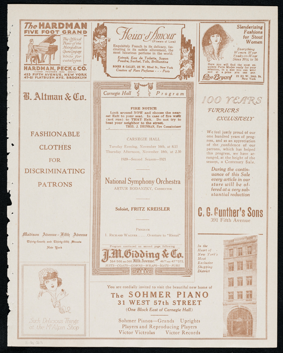 National Symphony Orchestra, November 16, 1920, program page 5