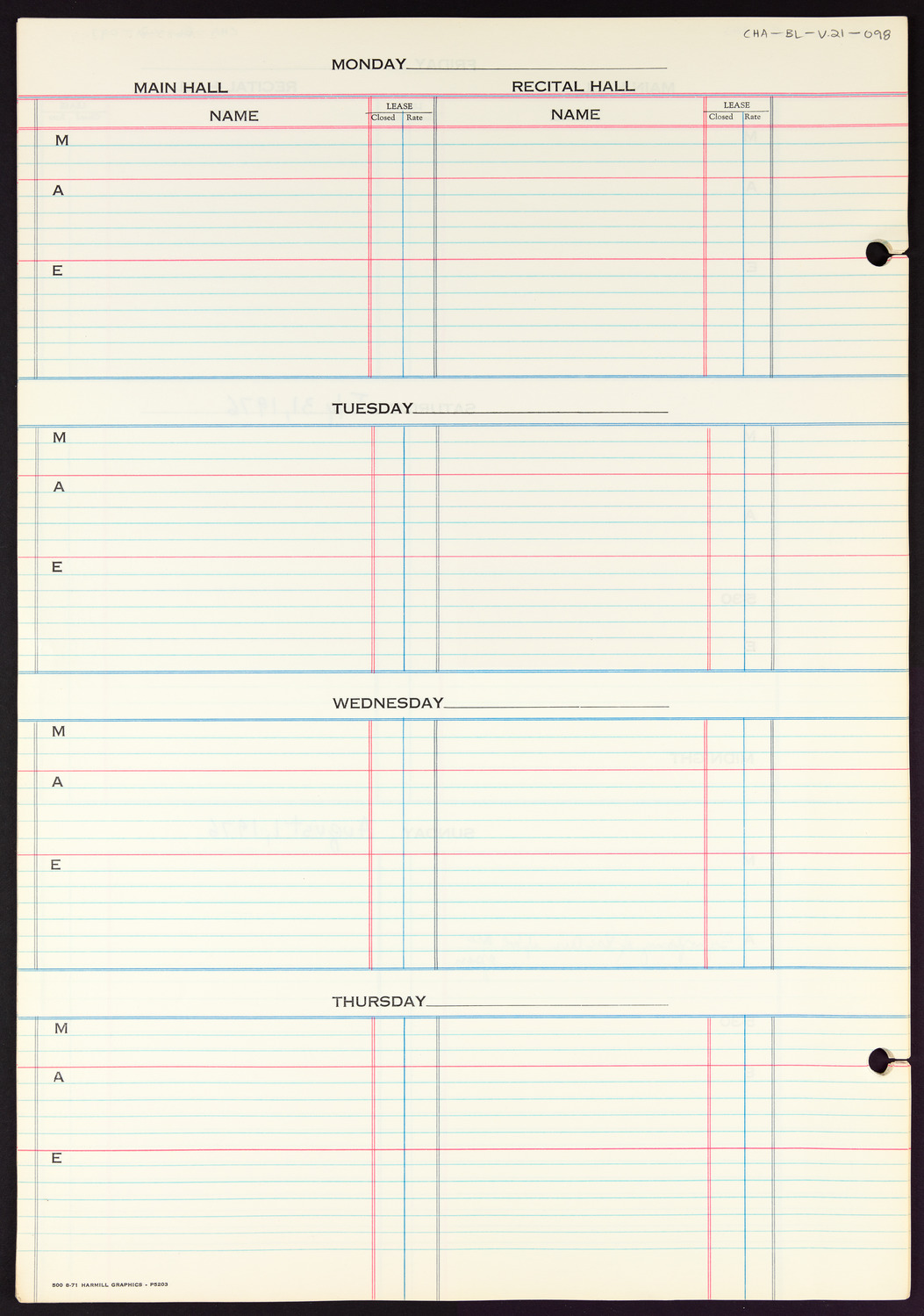 Carnegie Hall Booking Ledger, volume 21, page 98