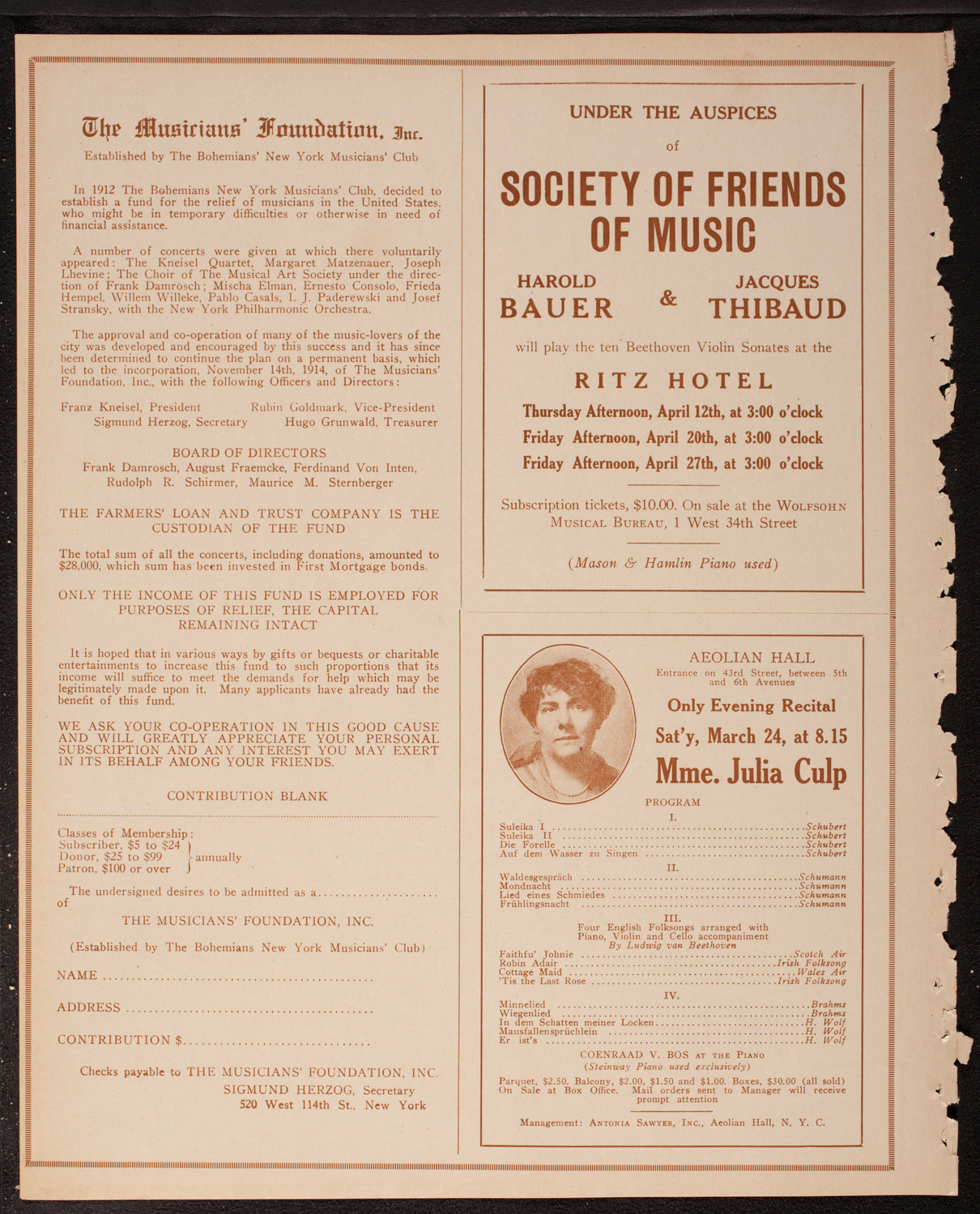 Musical Art Society of New York, March 20, 1917, program page 10