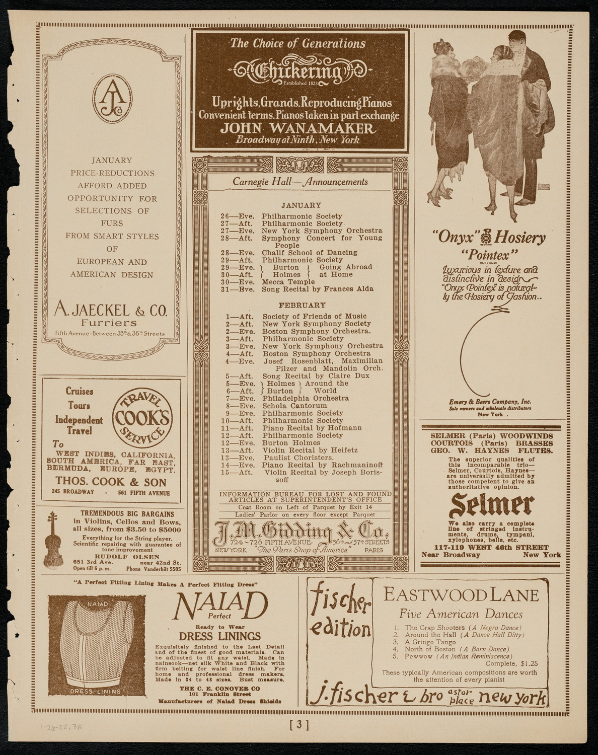 New York Symphony Orchestra, January 26, 1922, program page 3