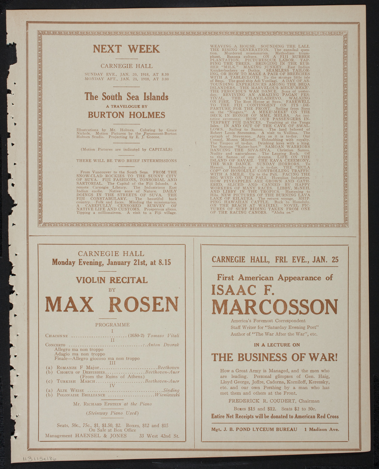 Schola Cantorum of New York, January 15, 1918, program page 11