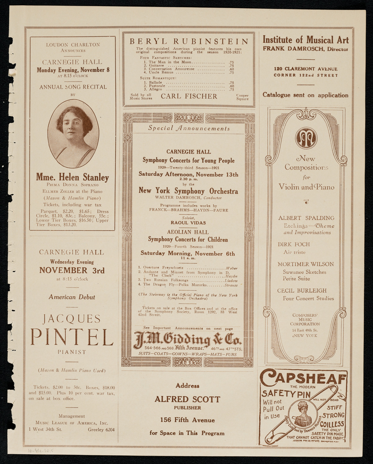 National Symphony Orchestra, October 31, 1920, program page 9