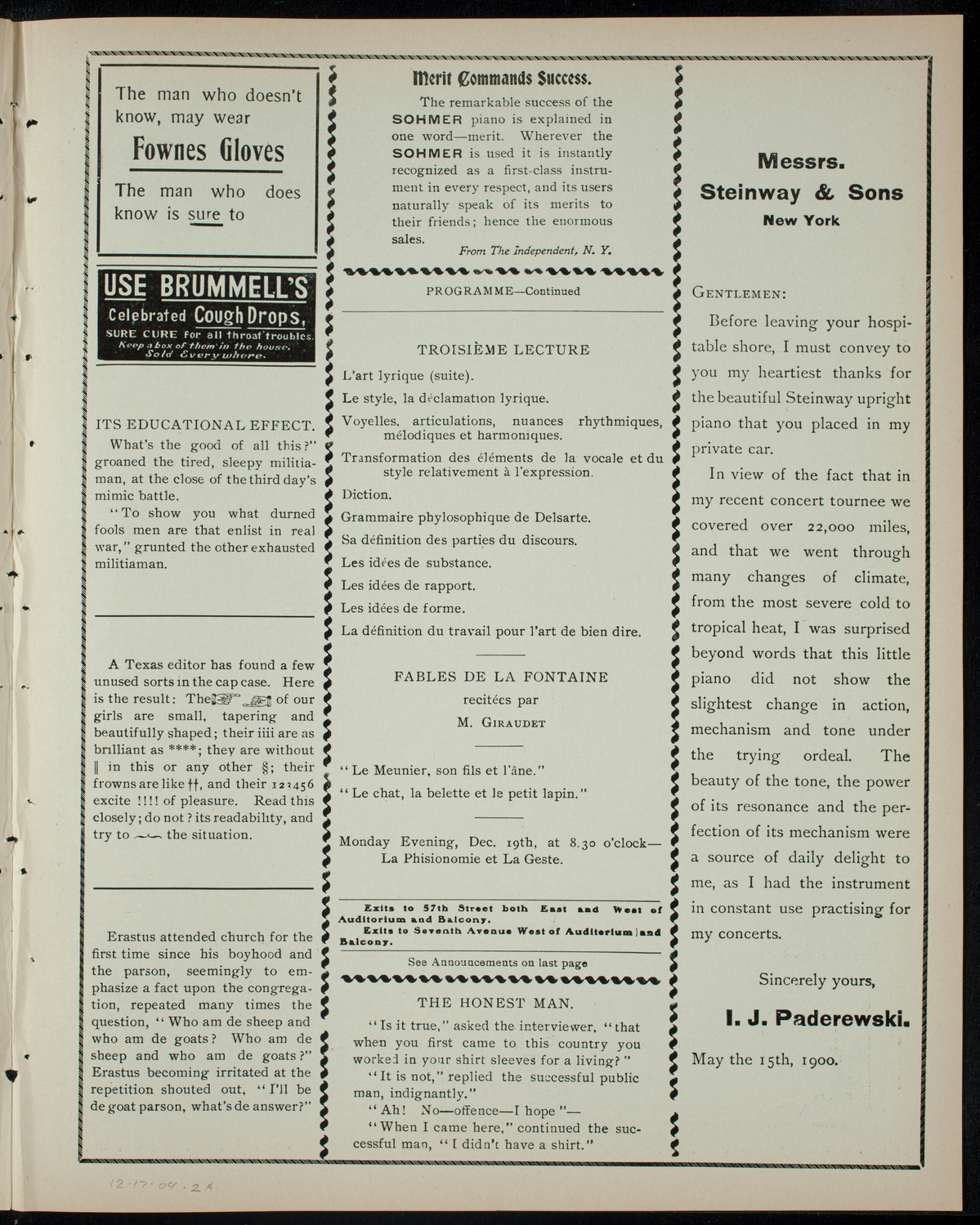 Lecture by Alfred Giraudet, December 17, 1904, program page 3