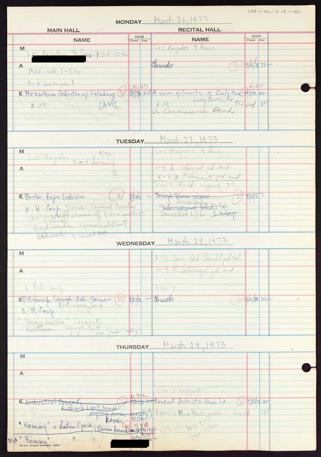 Carnegie Hall Booking Ledger, volume 18, page 60