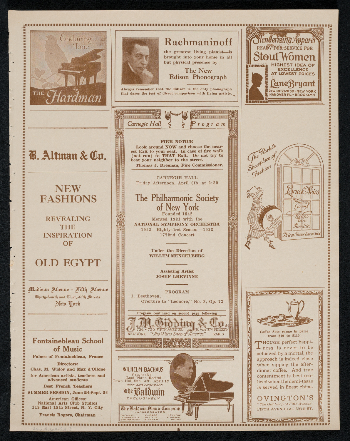 New York Philharmonic, April 6, 1923, program page 5