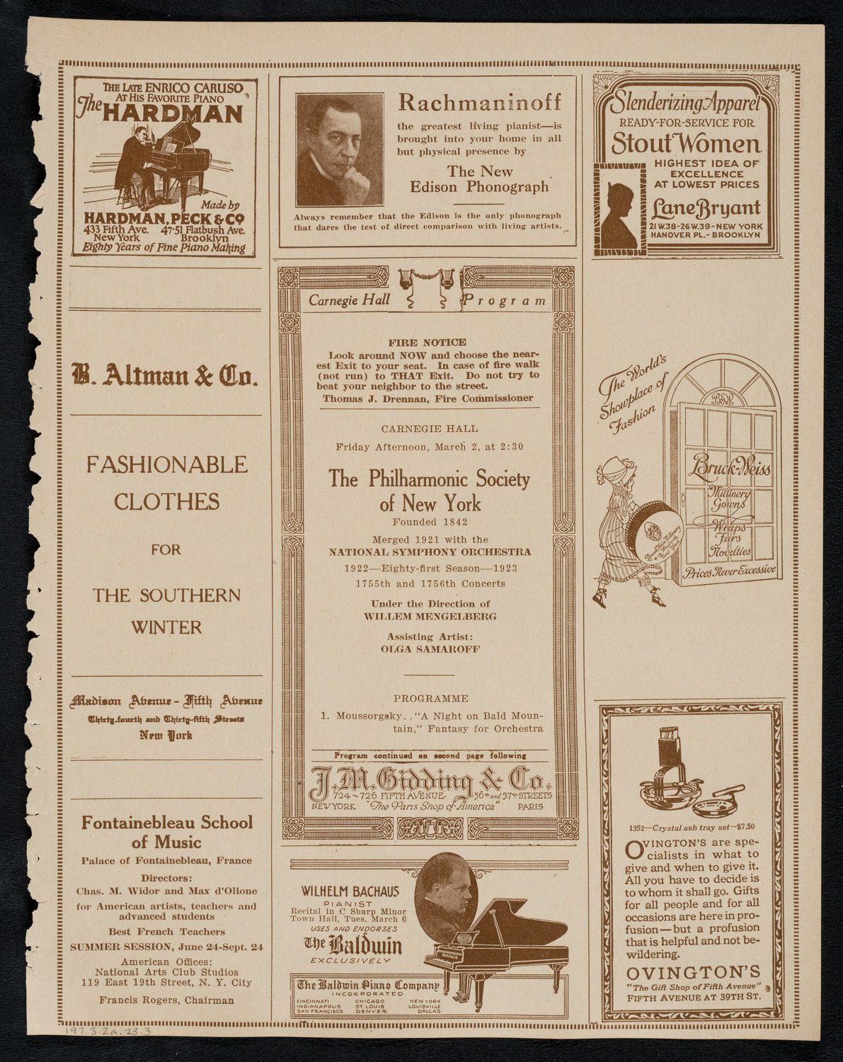 New York Philharmonic, March 2, 1923, program page 5