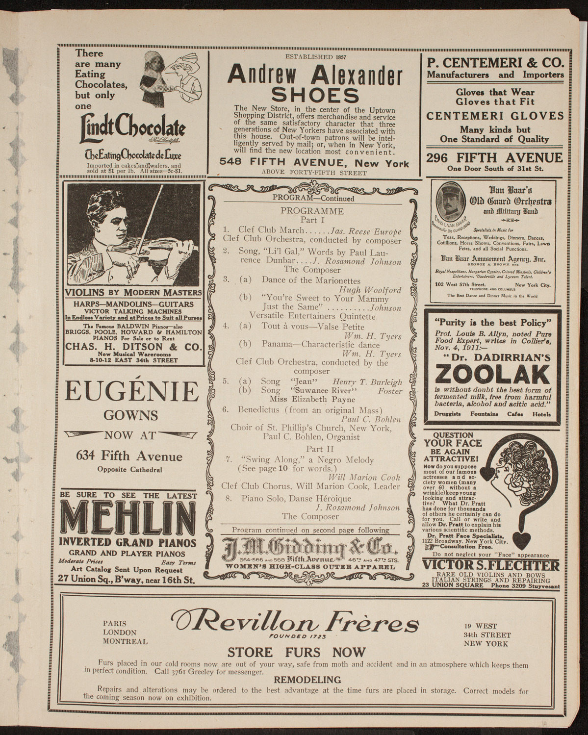 Clef Club Orchestra: Concert of Negro Music, May 2, 1912, program page 7