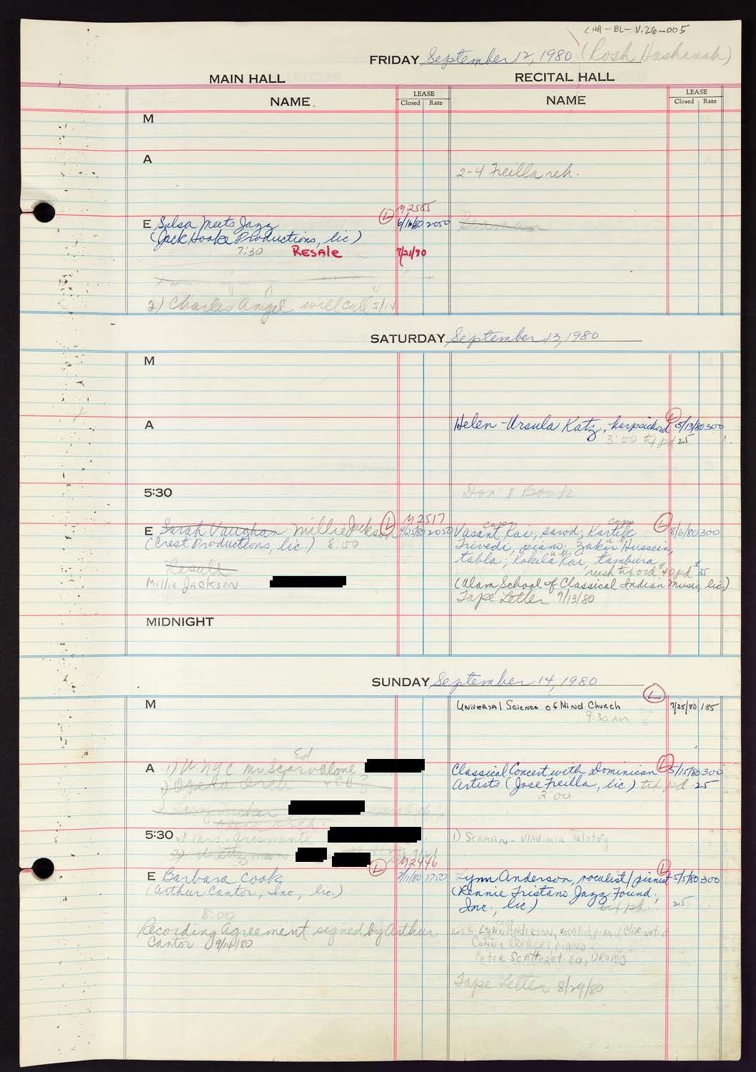 Carnegie Hall Booking Ledger, volume 26, page 5