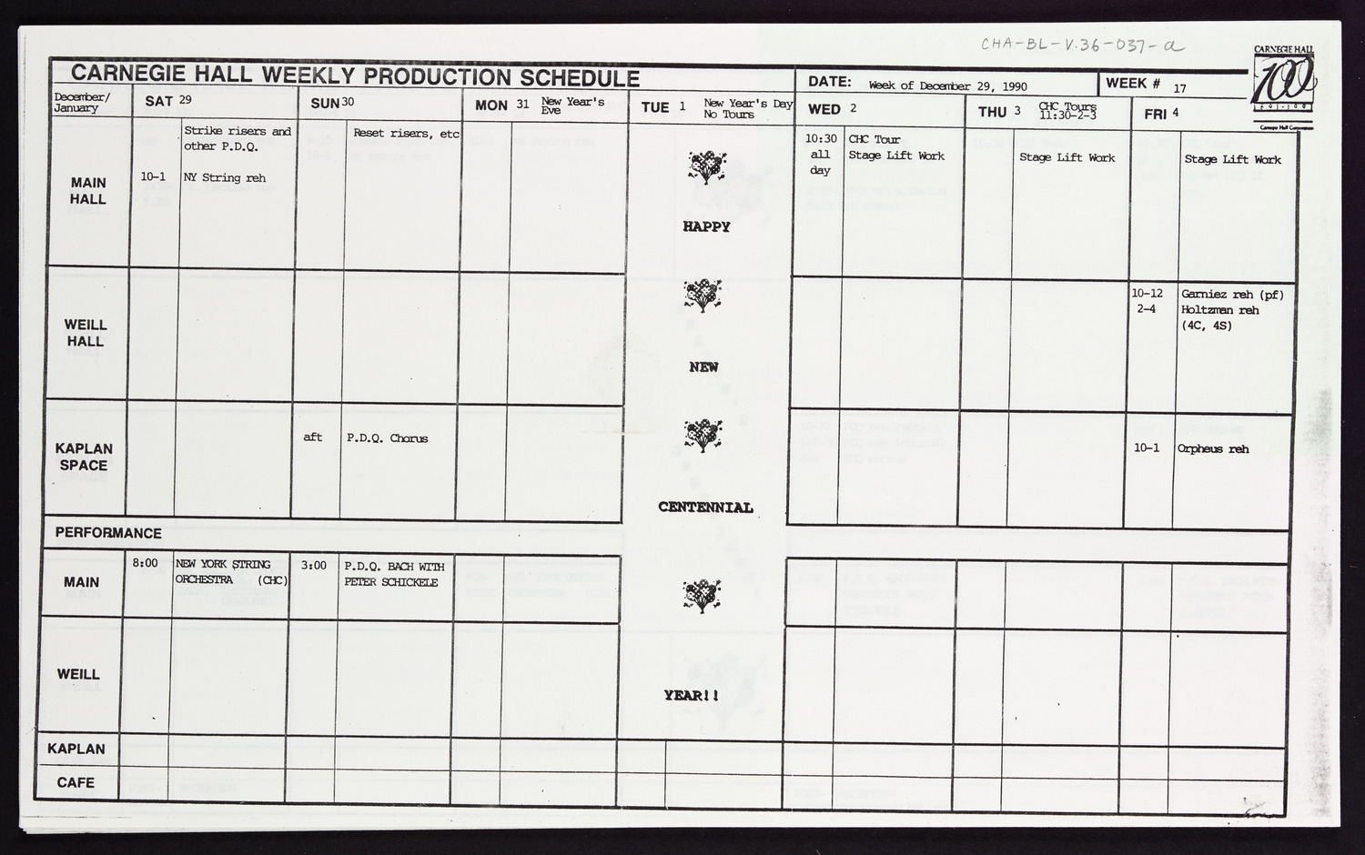 Carnegie Hall Booking Ledger, volume 36, page 37a