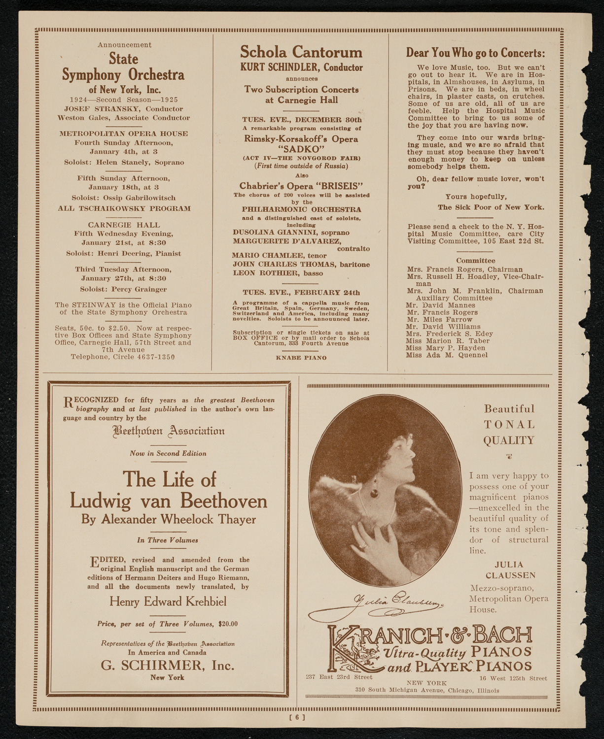 Chanuka Concert for the Benefit of the Rabbi Jacob Joseph School, December 21, 1924, program page 6