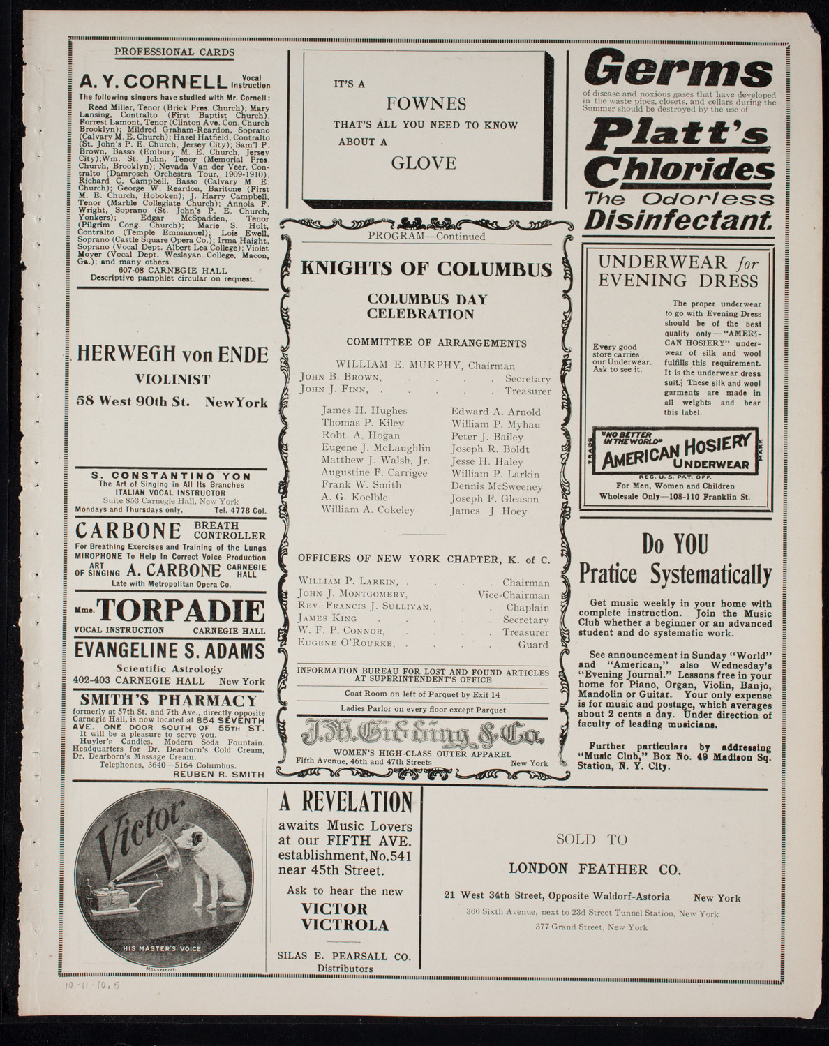 Columbus Day Celebration, October 11, 1910, program page 9